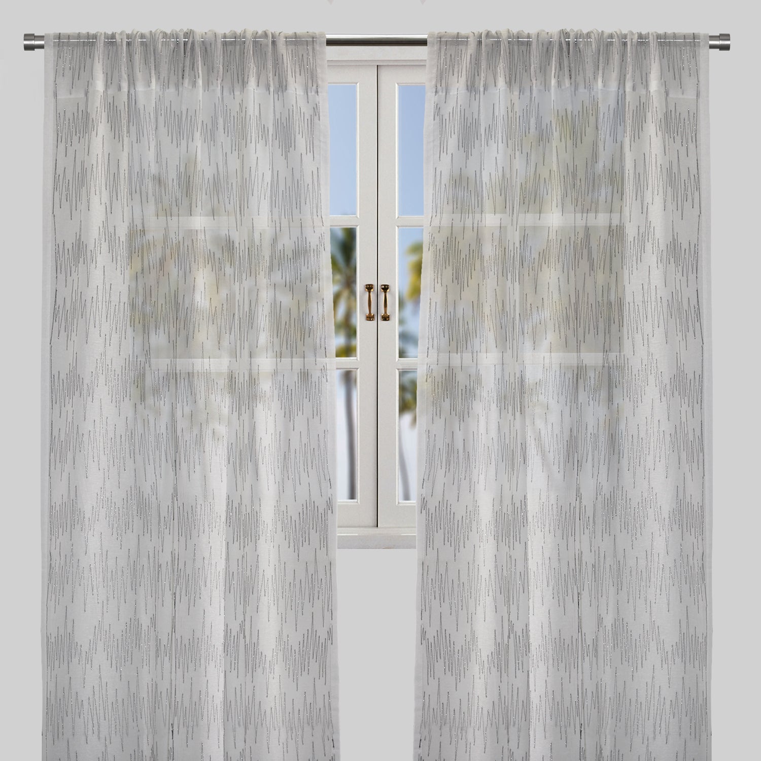 Zeek Curtain Panels | Linen with Metallic Zig Zag Embroidery