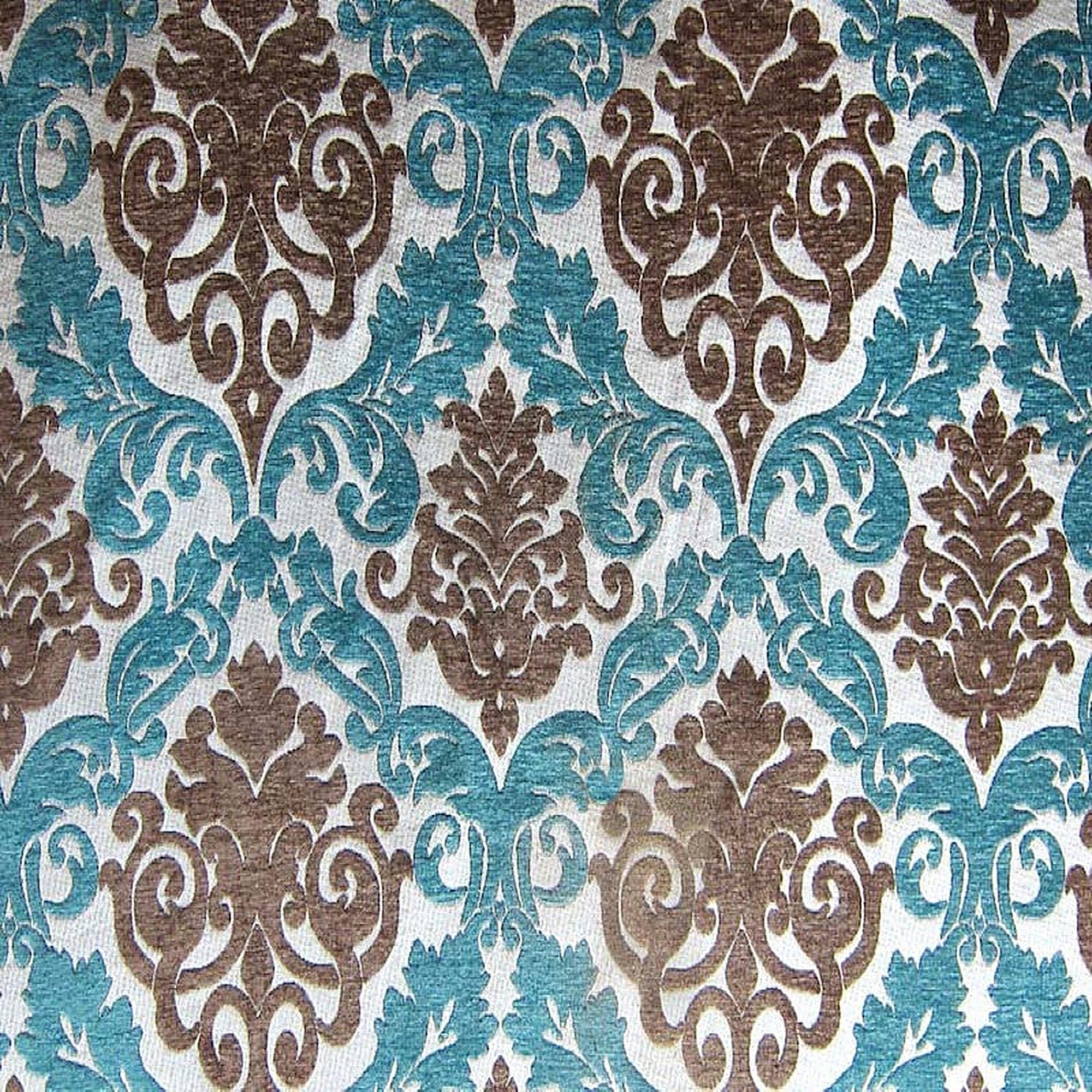 Adriana Fabric in color Peacock is a Two-Toned Damask Chenille Fabric good for Upholstery Fabric