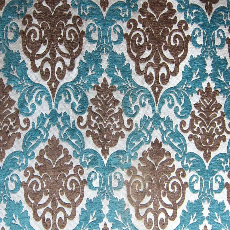 Adriana Fabric in color Peacock is a Two-Toned Damask Chenille Fabric good for Upholstery Fabric