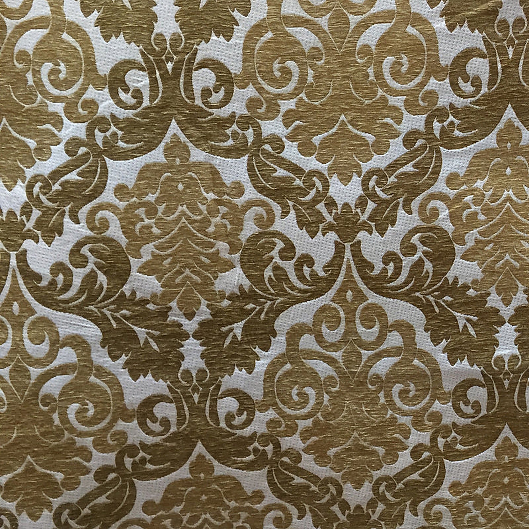 Adriana Fabric in color Brass is a Two-Toned Damask Chenille Fabric pattern good for Upholstery Fabric