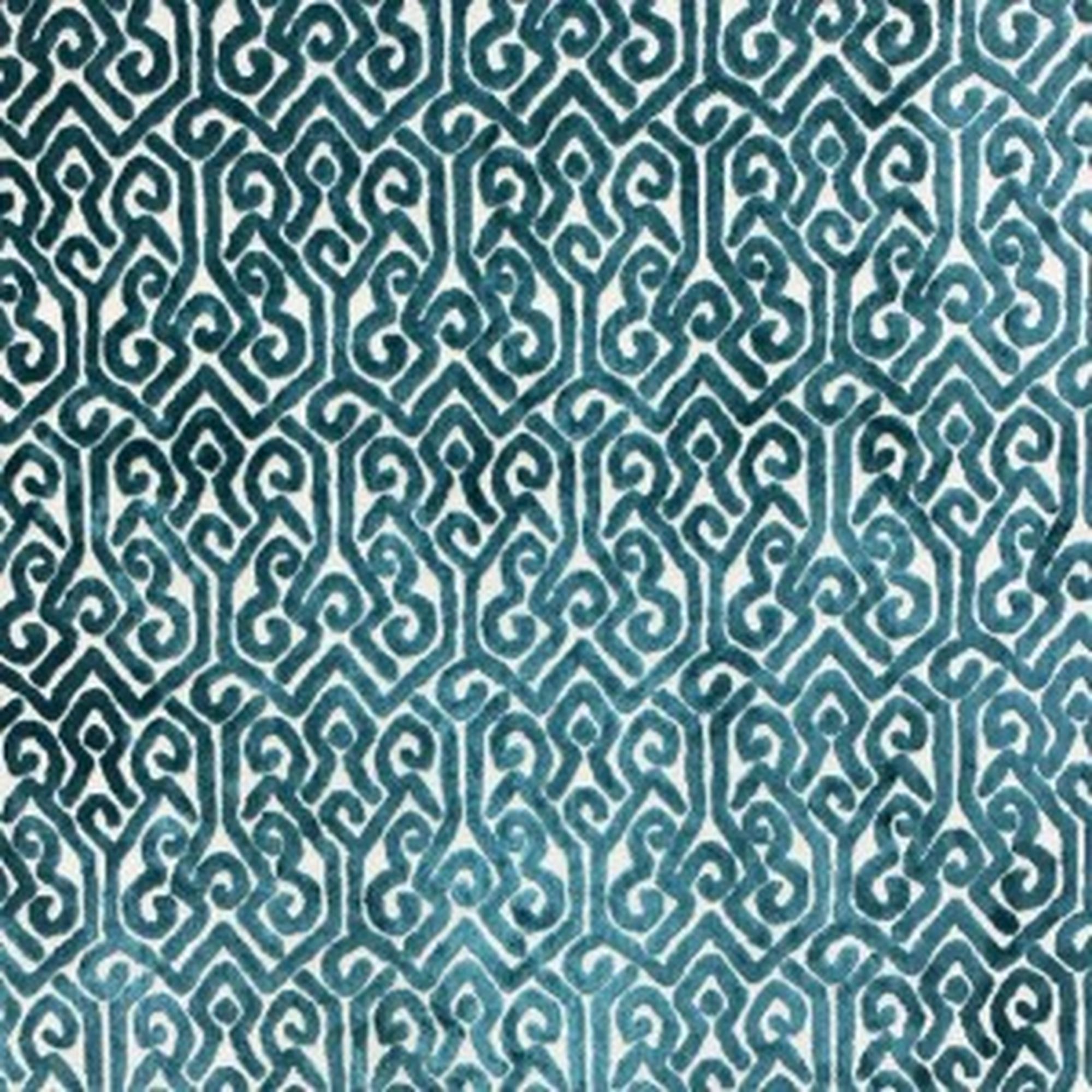 Alexandra fabric in color Turquoise showcasing fabric tribal cut velvet upholstery fabric & drapery & curtain fabric.