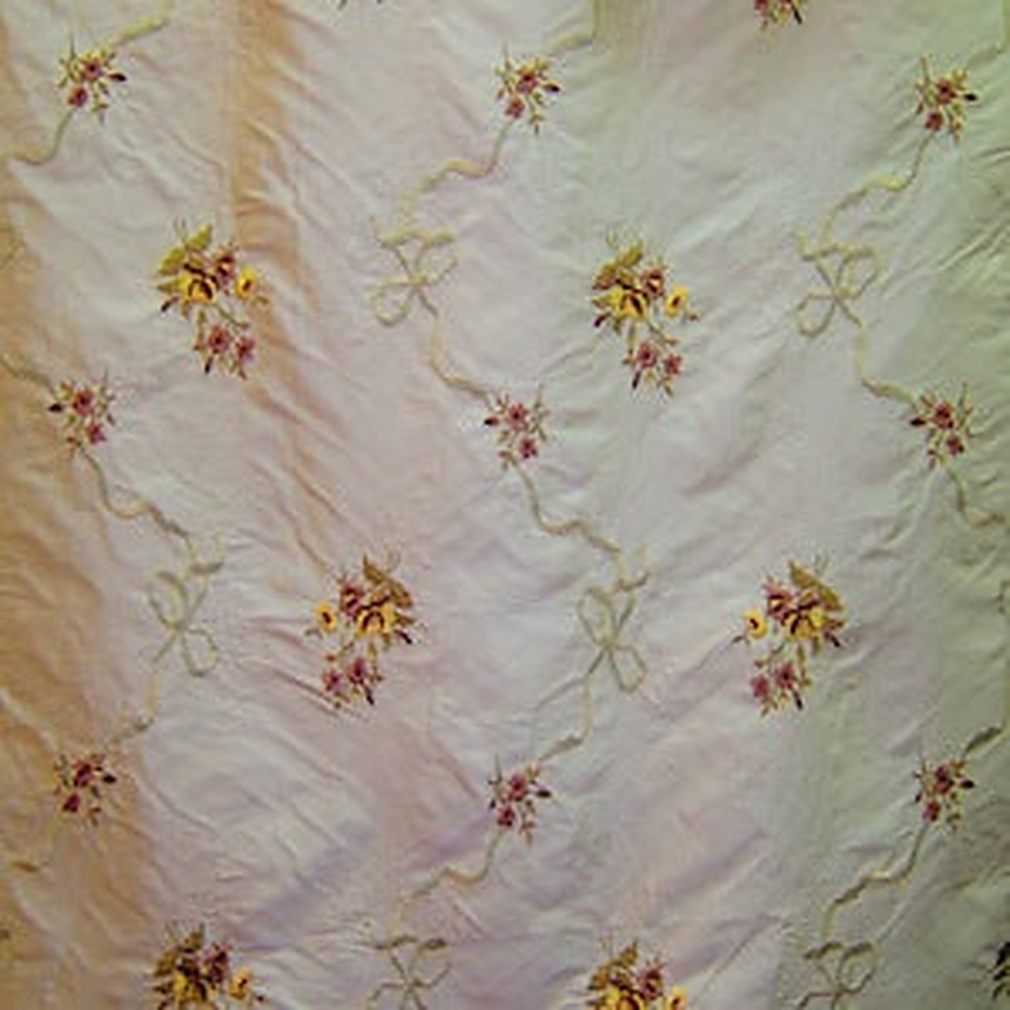 Anastasia Fabric in color Almond is a Floral Embroidered Silk Fabric pattern good for Drapery & Curtain Fabric