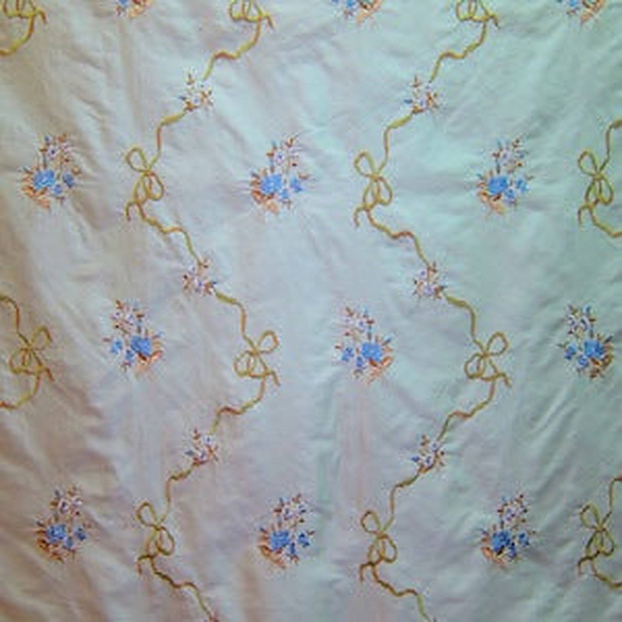 Anastasia Fabric in color Bluebell is a Floral Embroidered Silk Fabric pattern good for Drapery & Curtain Fabric