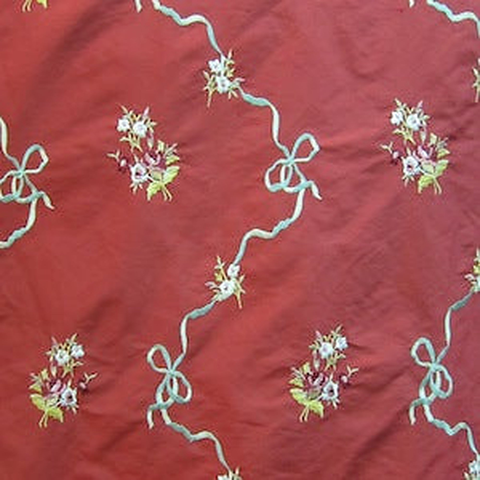 Anastasia Fabric in color Raspberry is a Floral Embroidered Silk Fabric pattern good for Drapery & Curtain Fabric