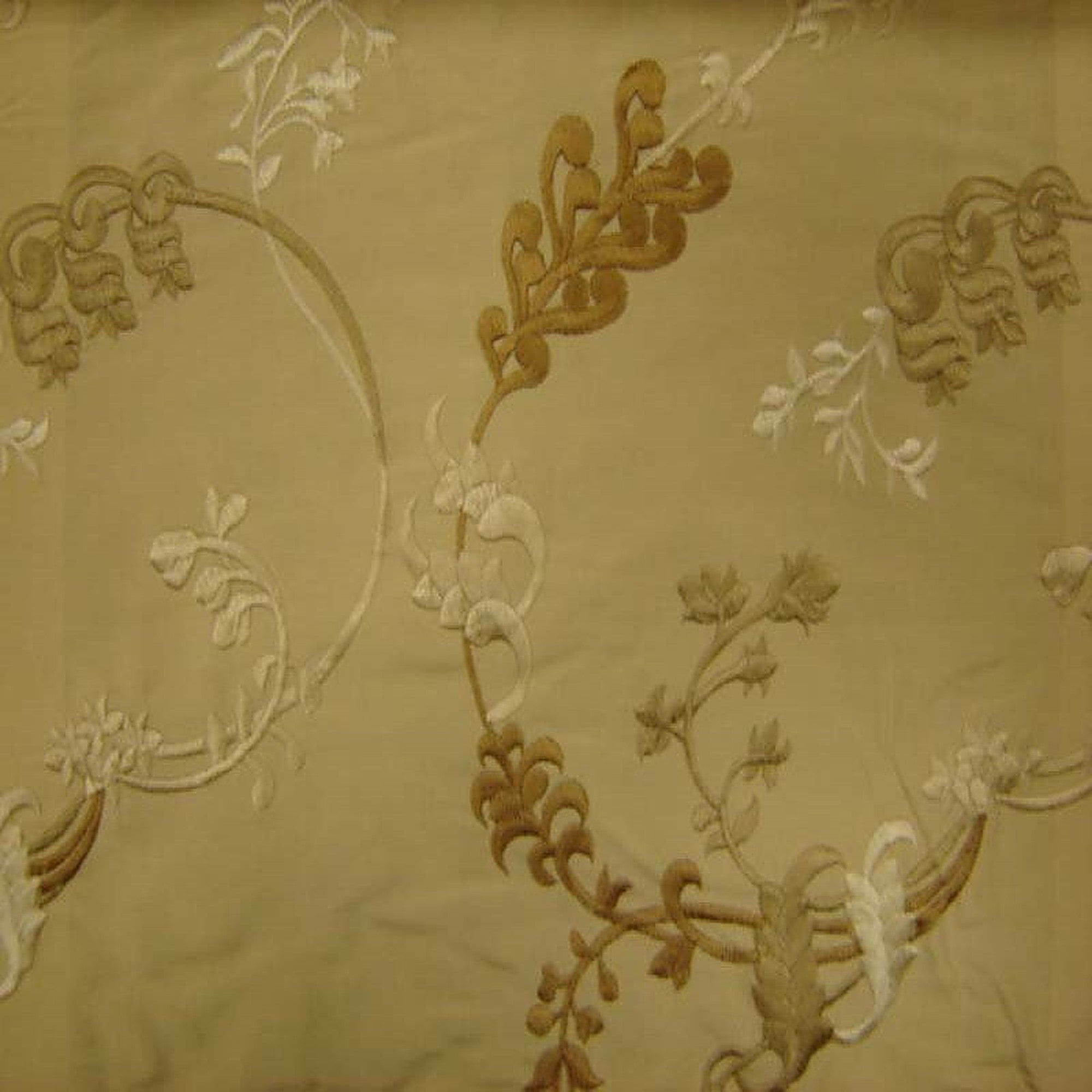 Bergamo Fabric in color Parchment is a Embroidered Floral Fabric pattern good for Drapery & Curtain Fabric