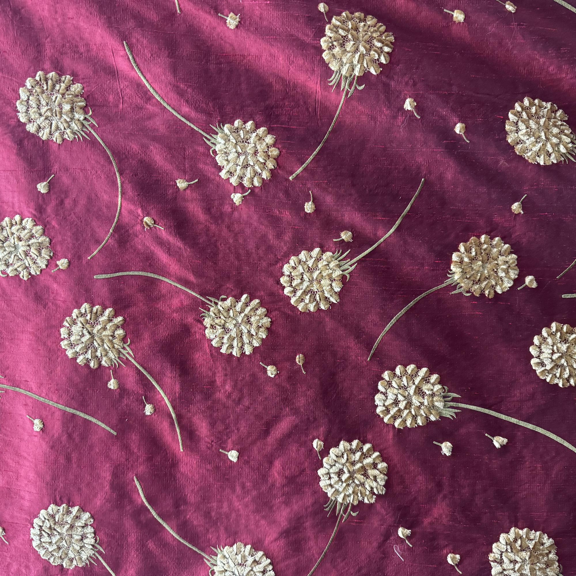 Carrie Fabric | Embroidered Floral Velvet Silk Fabric | Drapery & Curtain Fabric