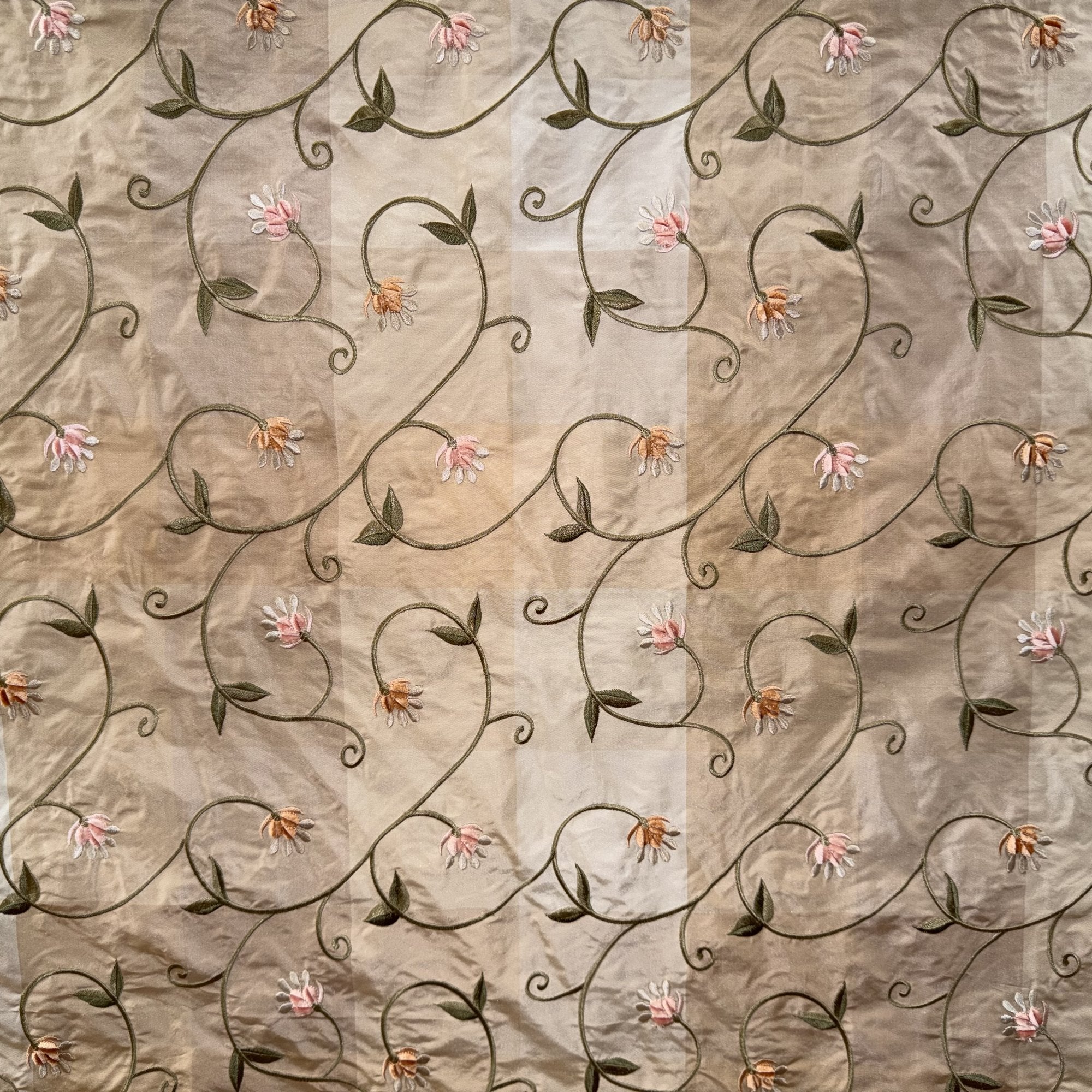 Caroline Fabric | Embroidered Floral Silk Fabric | Drapery & Curtain Fabric