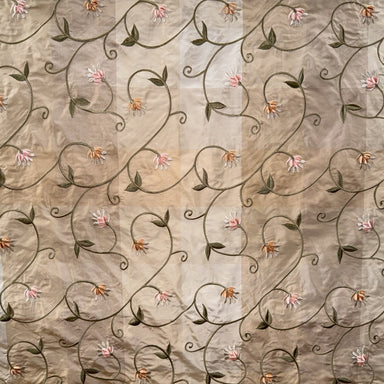 Caroline Fabric in color Apricot is an Embroidered Floral Silk Fabric that is good for Drapery & Curtain Fabric