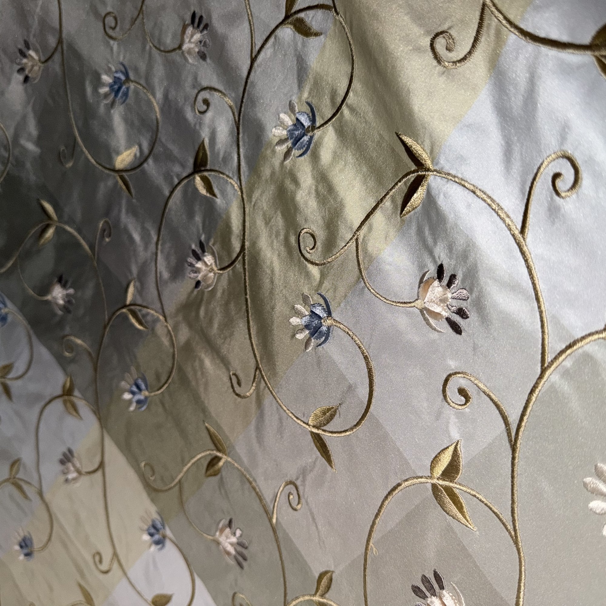 Caroline Fabric | Embroidered Floral Silk Fabric | Drapery & Curtain Fabric