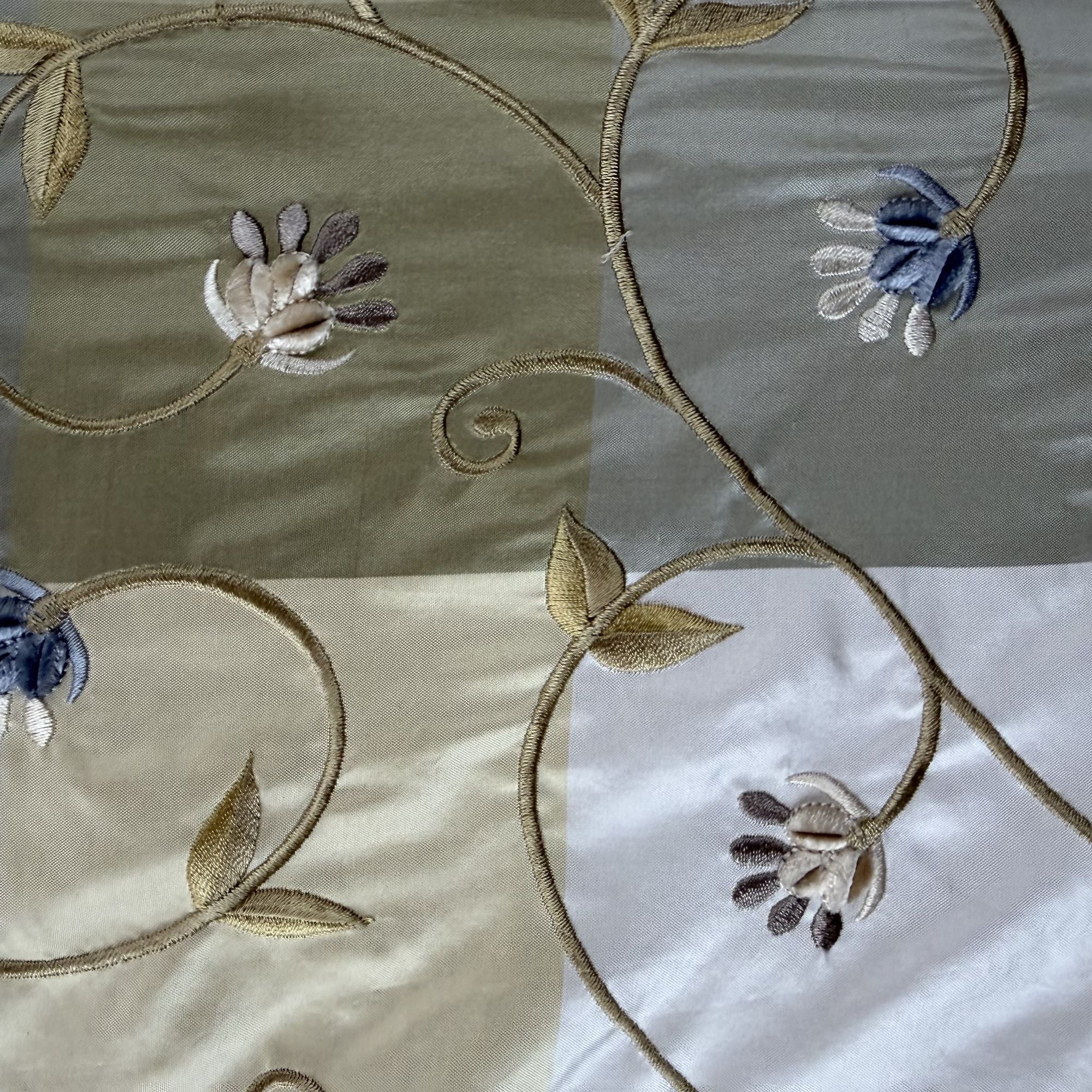 Caroline Fabric | Embroidered Floral Silk Fabric | Drapery & Curtain Fabric