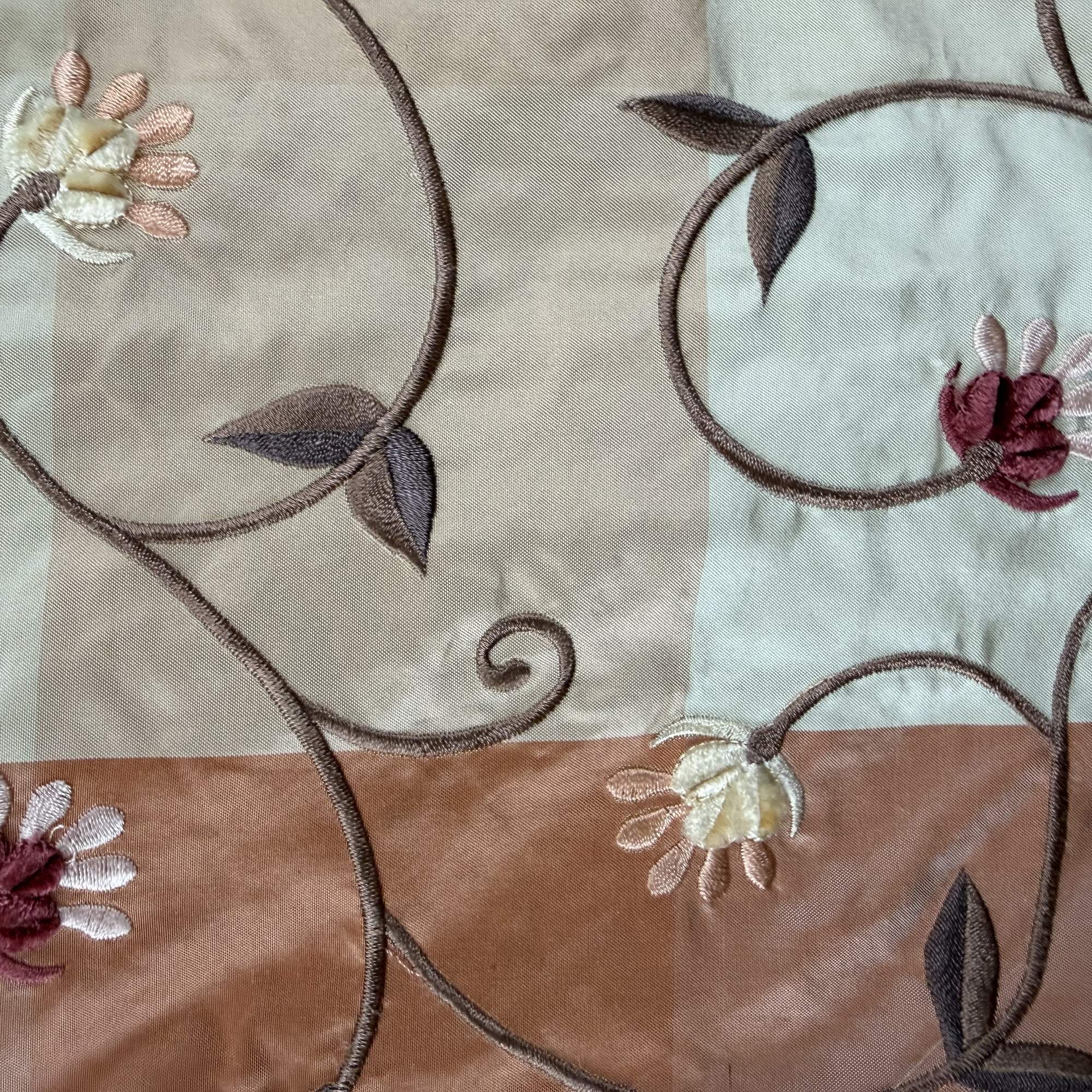 Caroline Fabric in color Melon is an Embroidered Floral Silk Fabric that is good for Drapery & Curtain Fabric