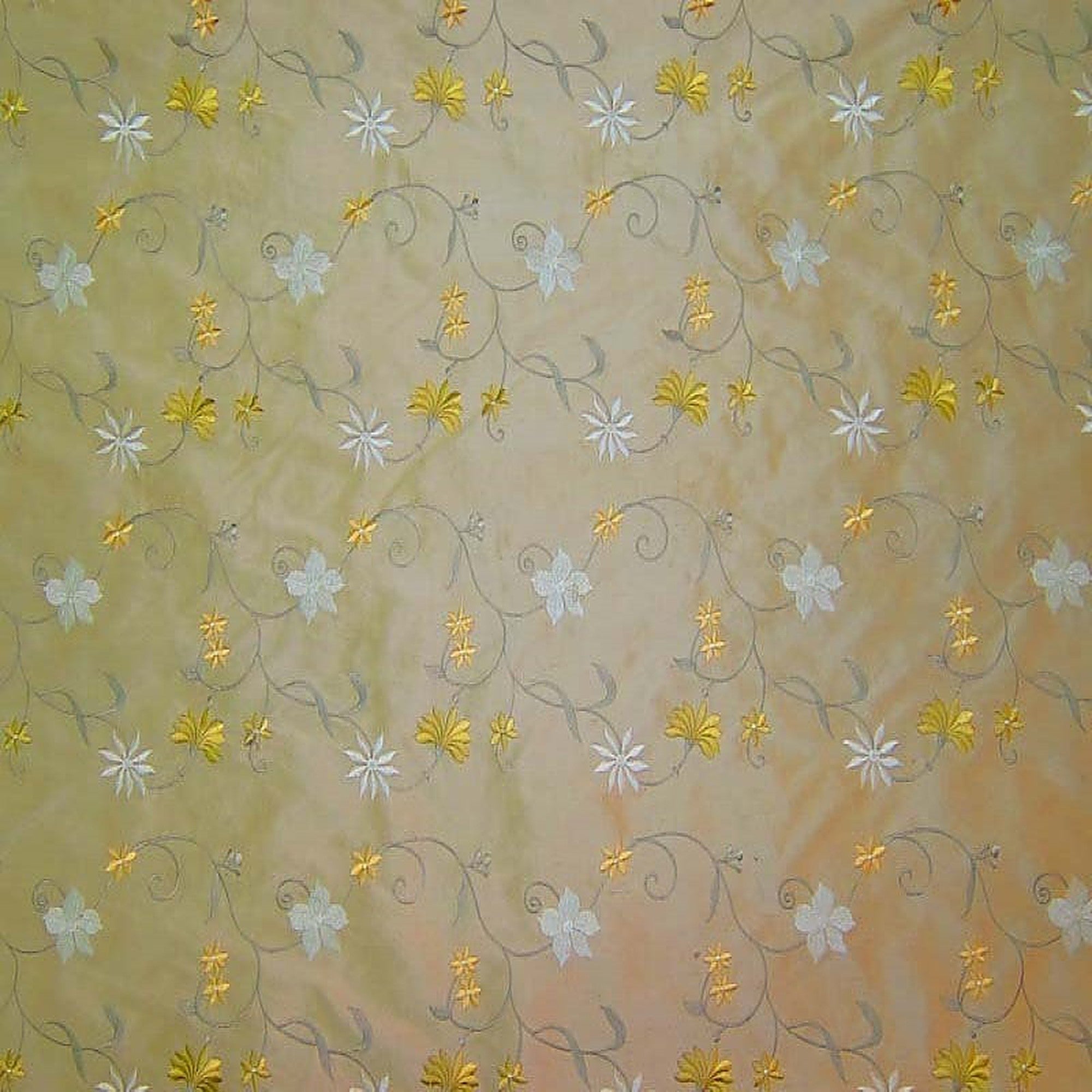 Cellini Fabric in color Taupe is a Floral Embroidered Silk Fabric pattern good for Drapery & Curtain Fabric