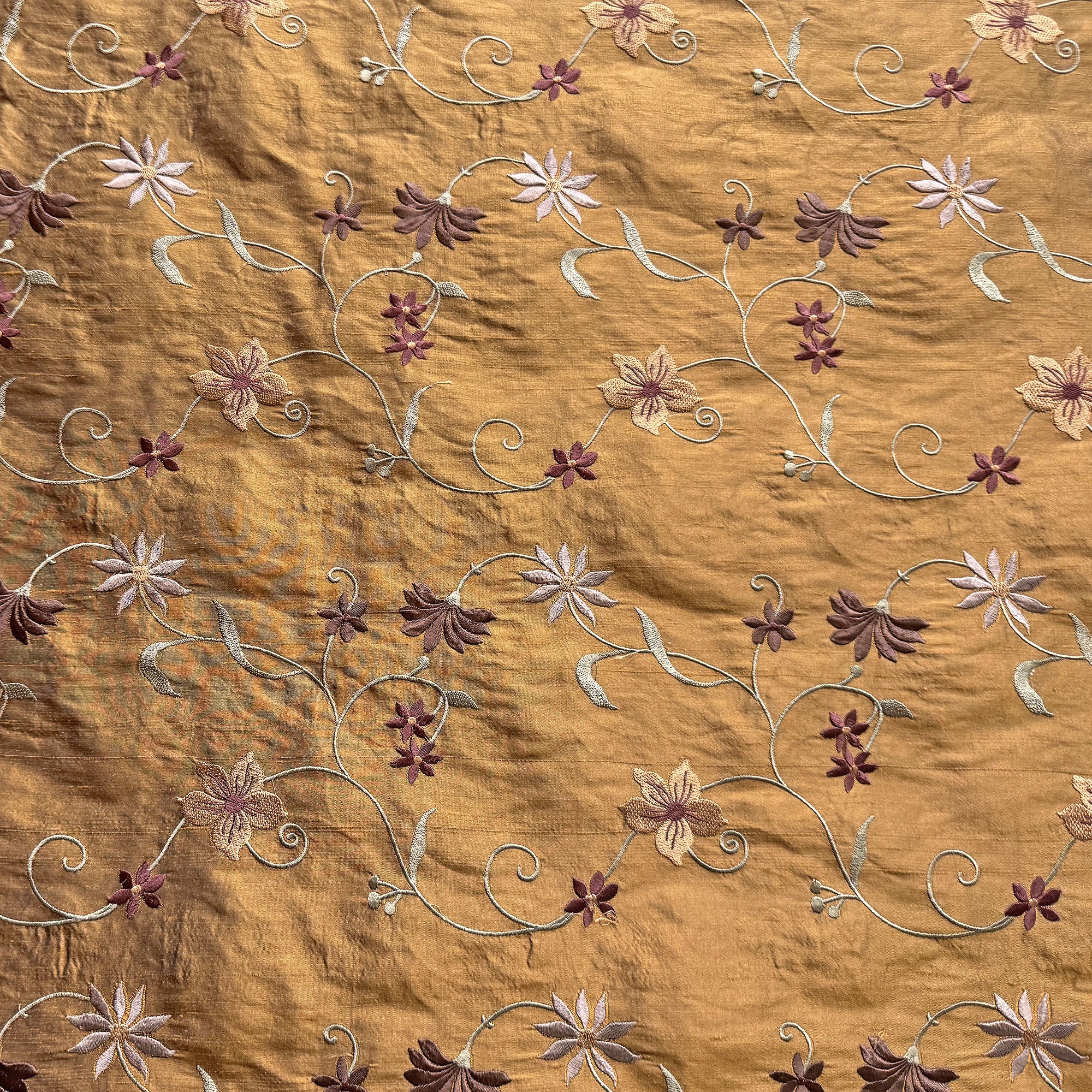 Cellini Fabric | Floral Embroidered Silk Fabric | Drapery & Curtain Fabric