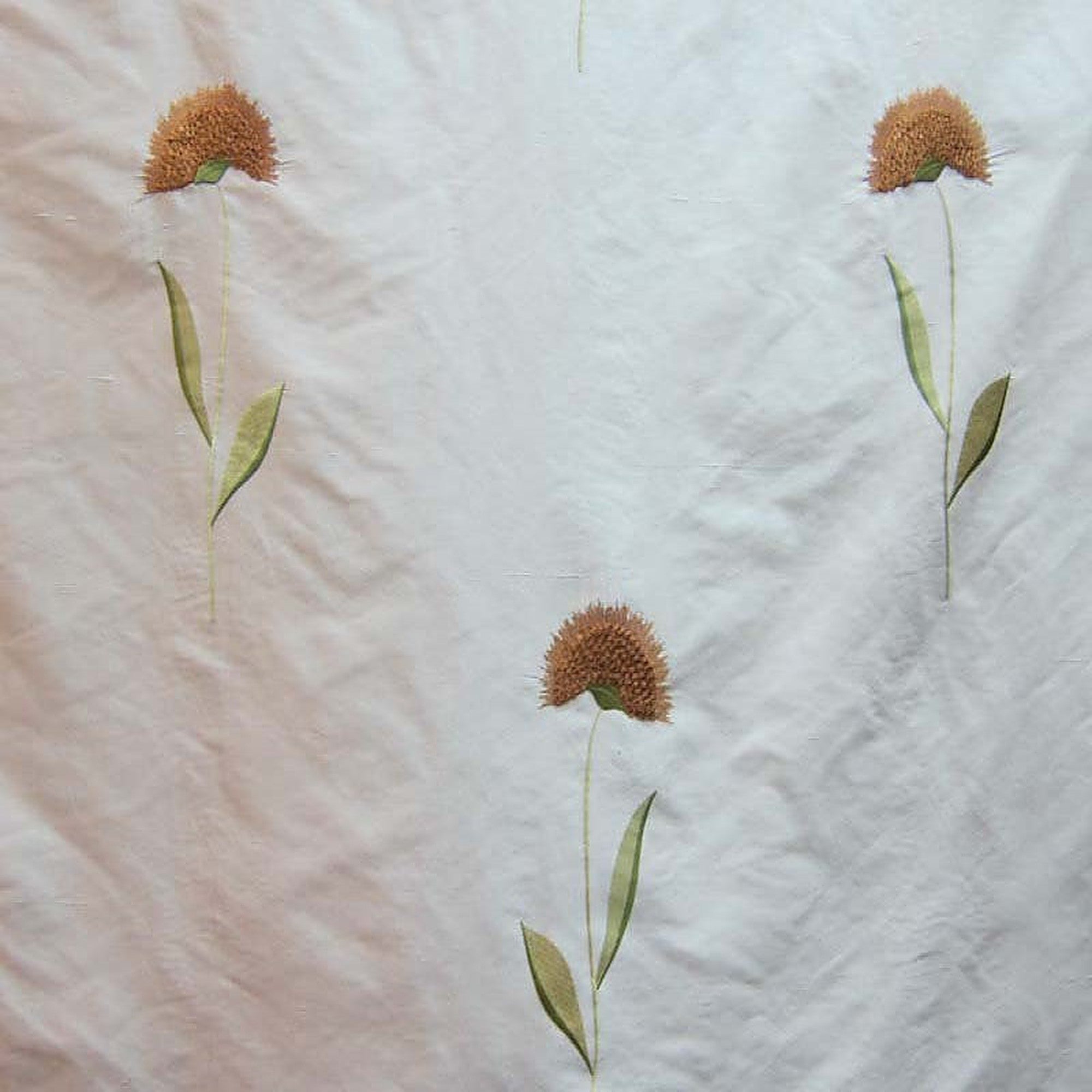 Chloe Fabric in color Biscuit is a Floral Embroidered Silk Fabric pattern good for Drapery & Curtain Fabric