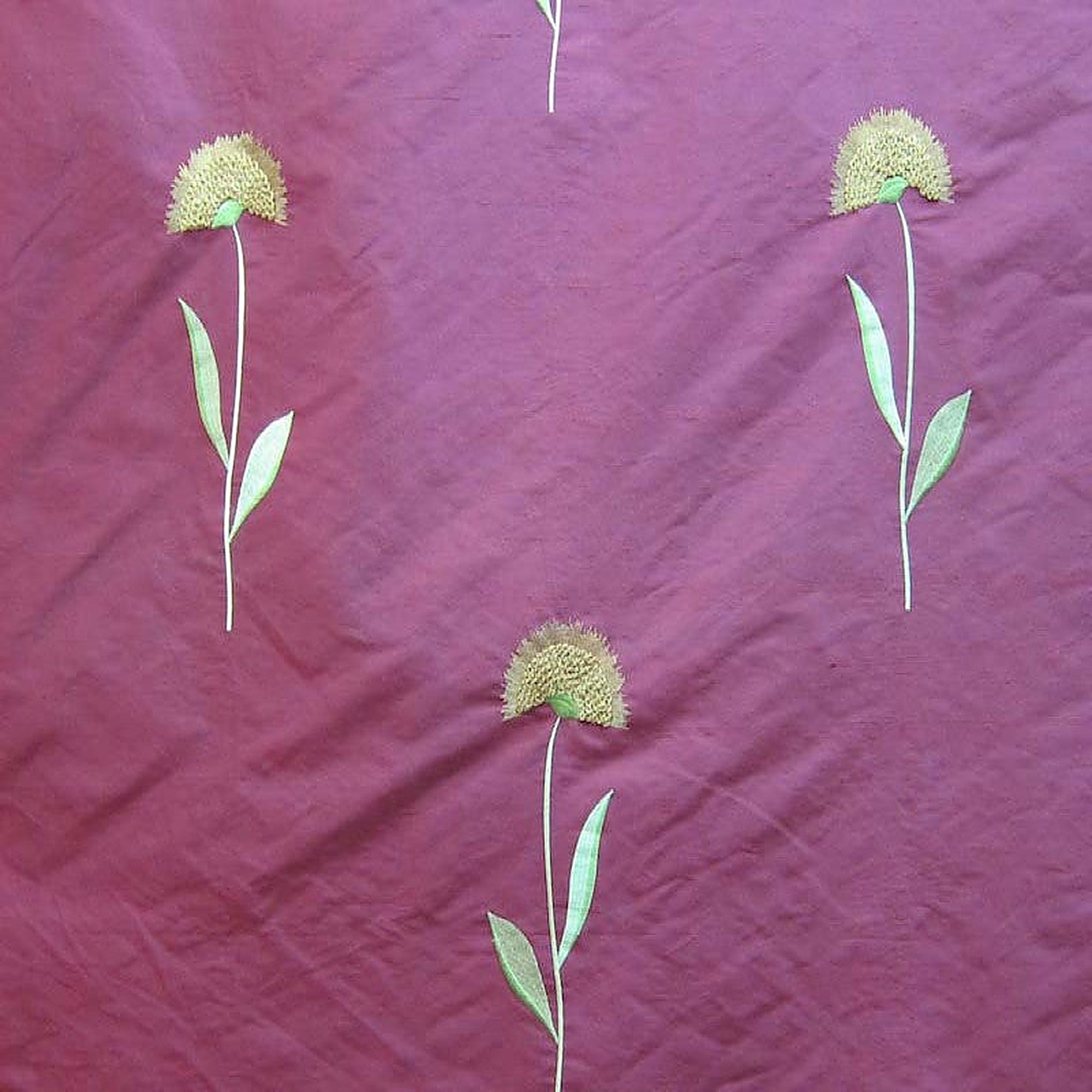 Chloe Fabric in color Wine is a Floral Embroidered Silk Fabric pattern good for Drapery & Curtain Fabric