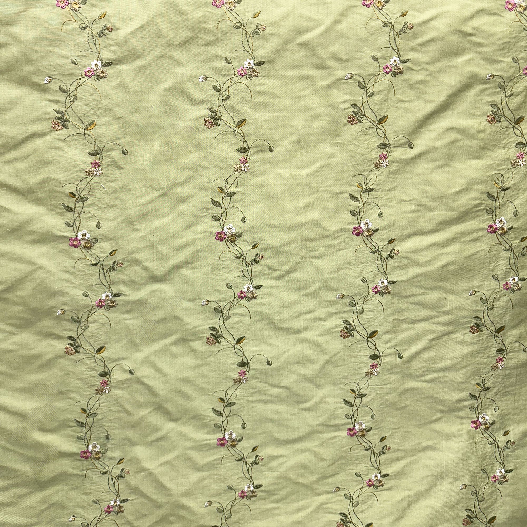 Clarence Fabric | Floral Embroidered Stripe Fabric | Drapery & Curtain Fabric