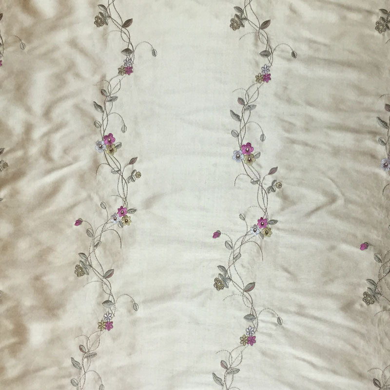 Clarence Fabric | Floral Embroidered Stripe Fabric | Drapery & Curtain Fabric