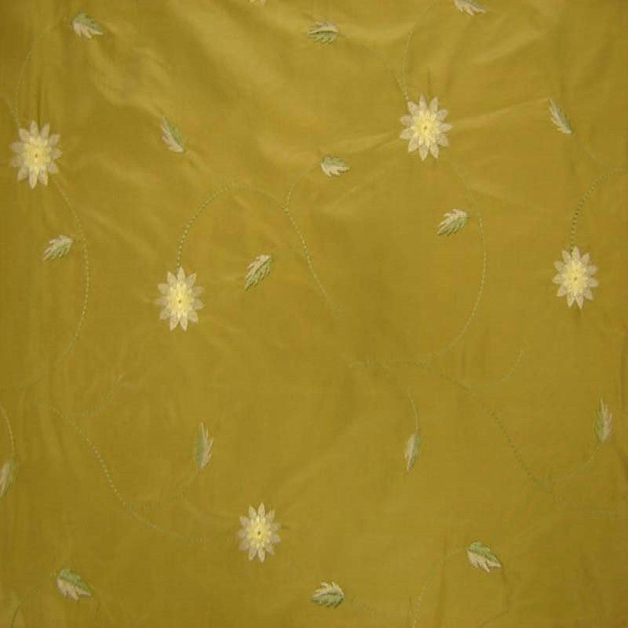 Claudio Fabric in color Wheat is a Floral Embroidered Silk Fabric pattern good for Drapery & Curtain Fabric