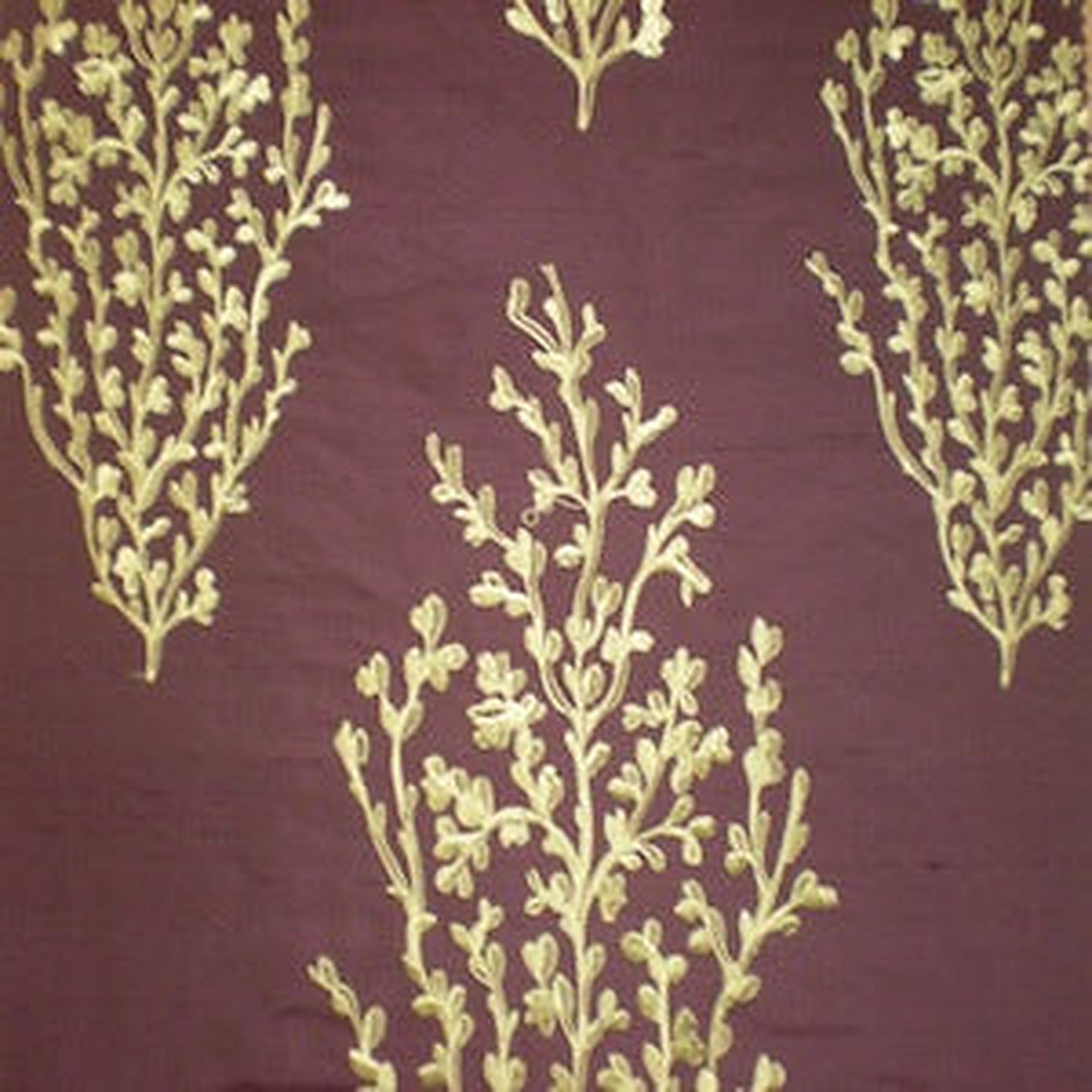 Cora Fabric in color Plum is a Floral Embroidered Silk Fabric pattern good for Drapery & Curtain Fabric