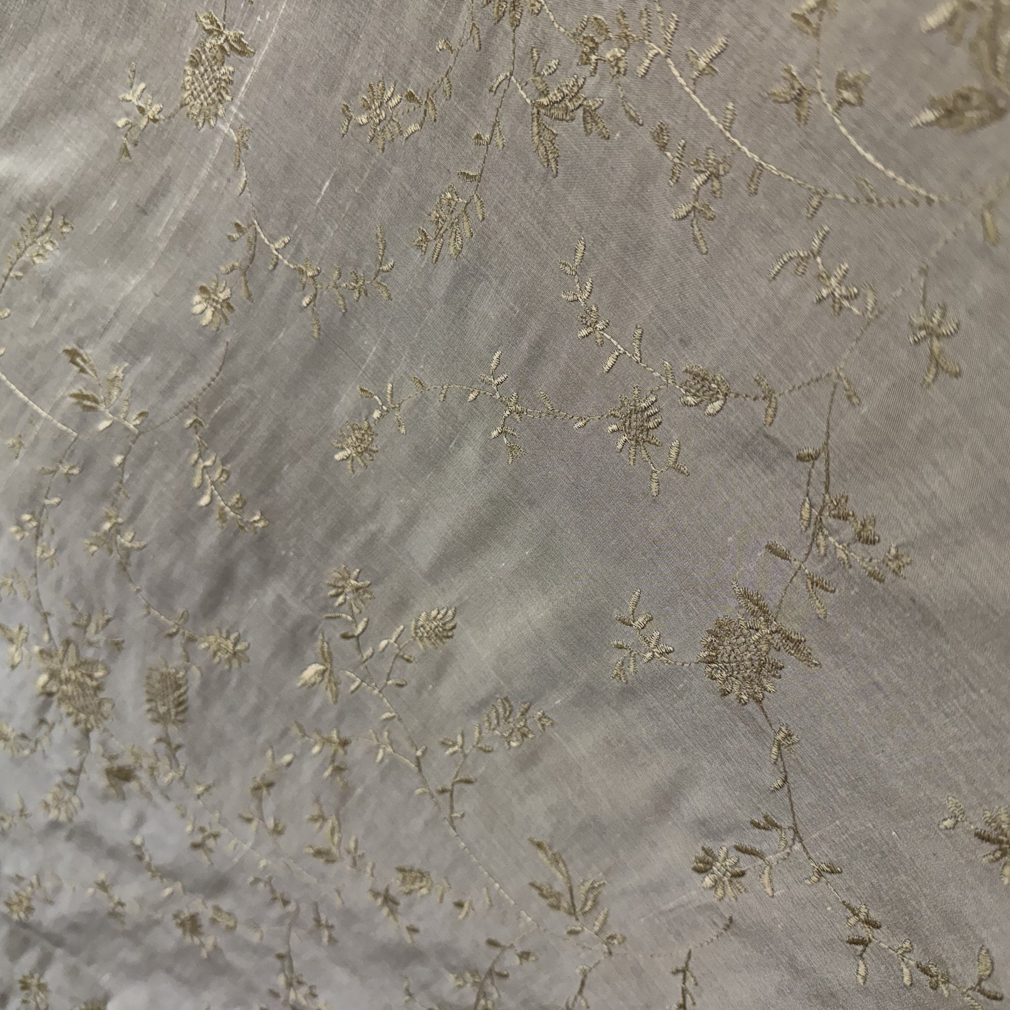 Cornelia Fabric in color Bamboo is a Floral Embroidered Silk Fabric that is good for Drapery & Curtain Fabric