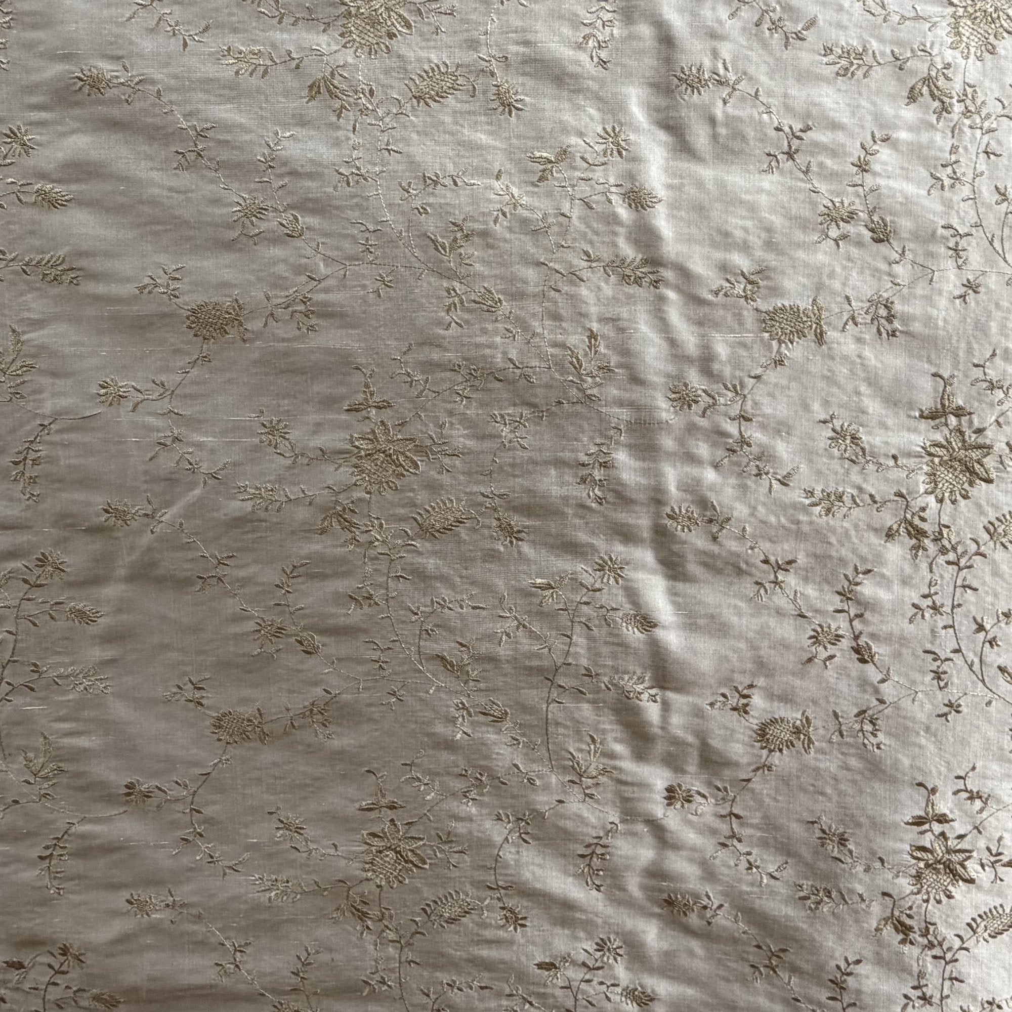 Cornelia Fabric in color Bamboo is a Floral Embroidered Silk Fabric that is good for Drapery & Curtain Fabric