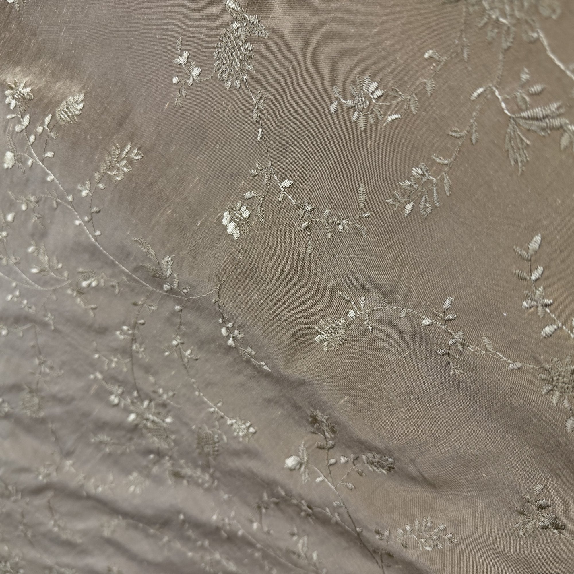 Cornelia Fabric in color Bronze is a Floral Embroidered Silk Fabric that is good for Drapery & Curtain Fabric