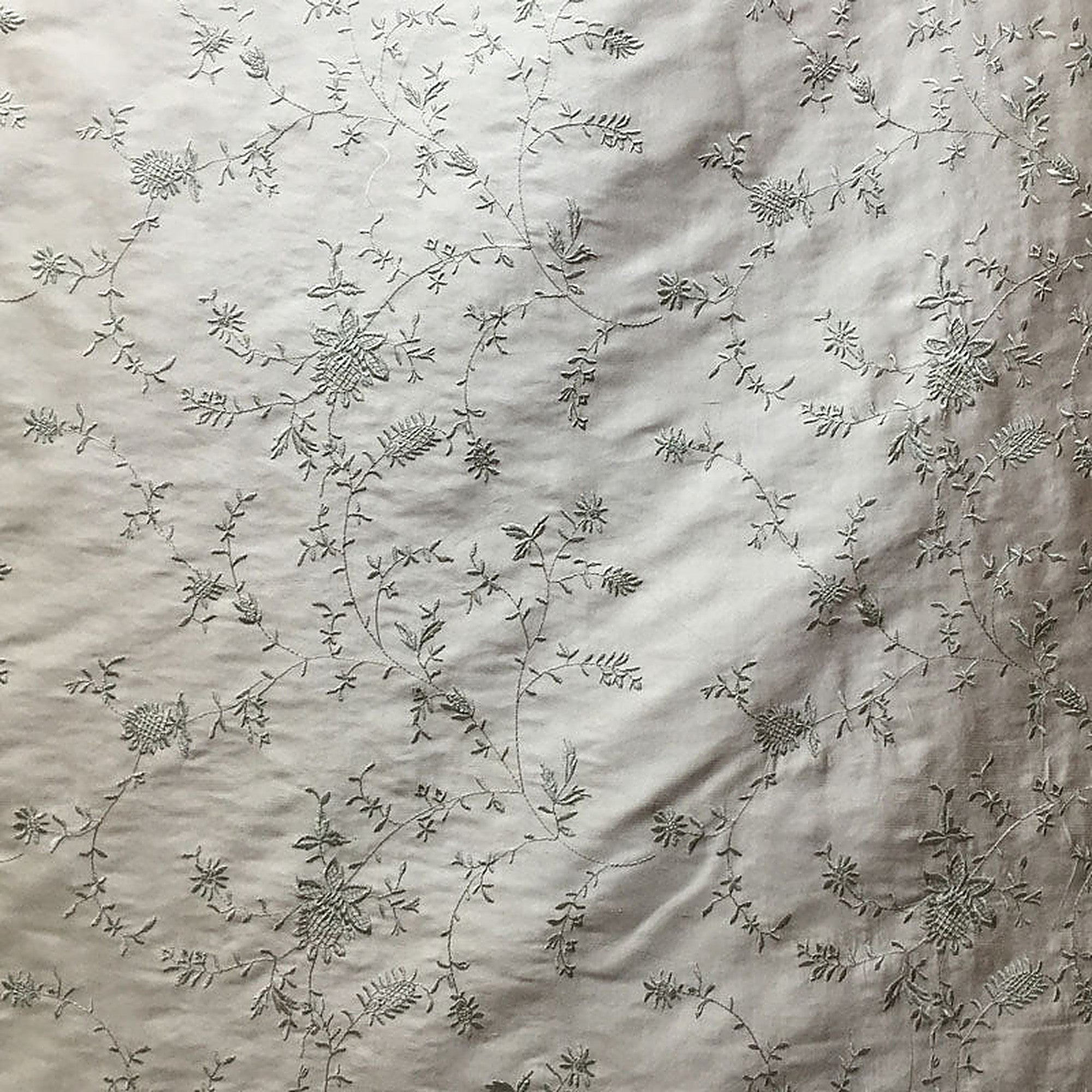 Cornelia Fabric in color Fawn is a Floral Embroidered Silk Fabric pattern good for Drapery & Curtain Fabric