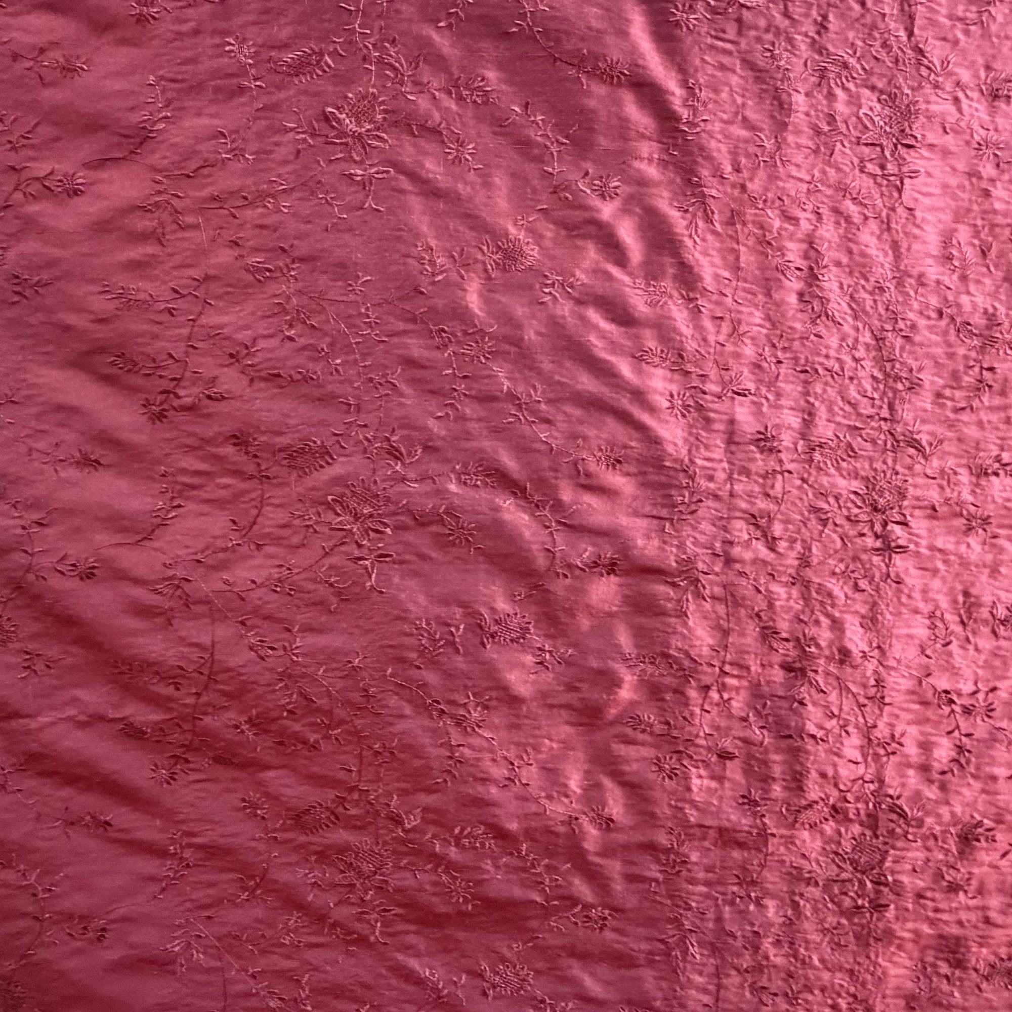 Cornelia Fabric in color Fire is a Floral Embroidered Silk Fabric that is good for Drapery & Curtain Fabric