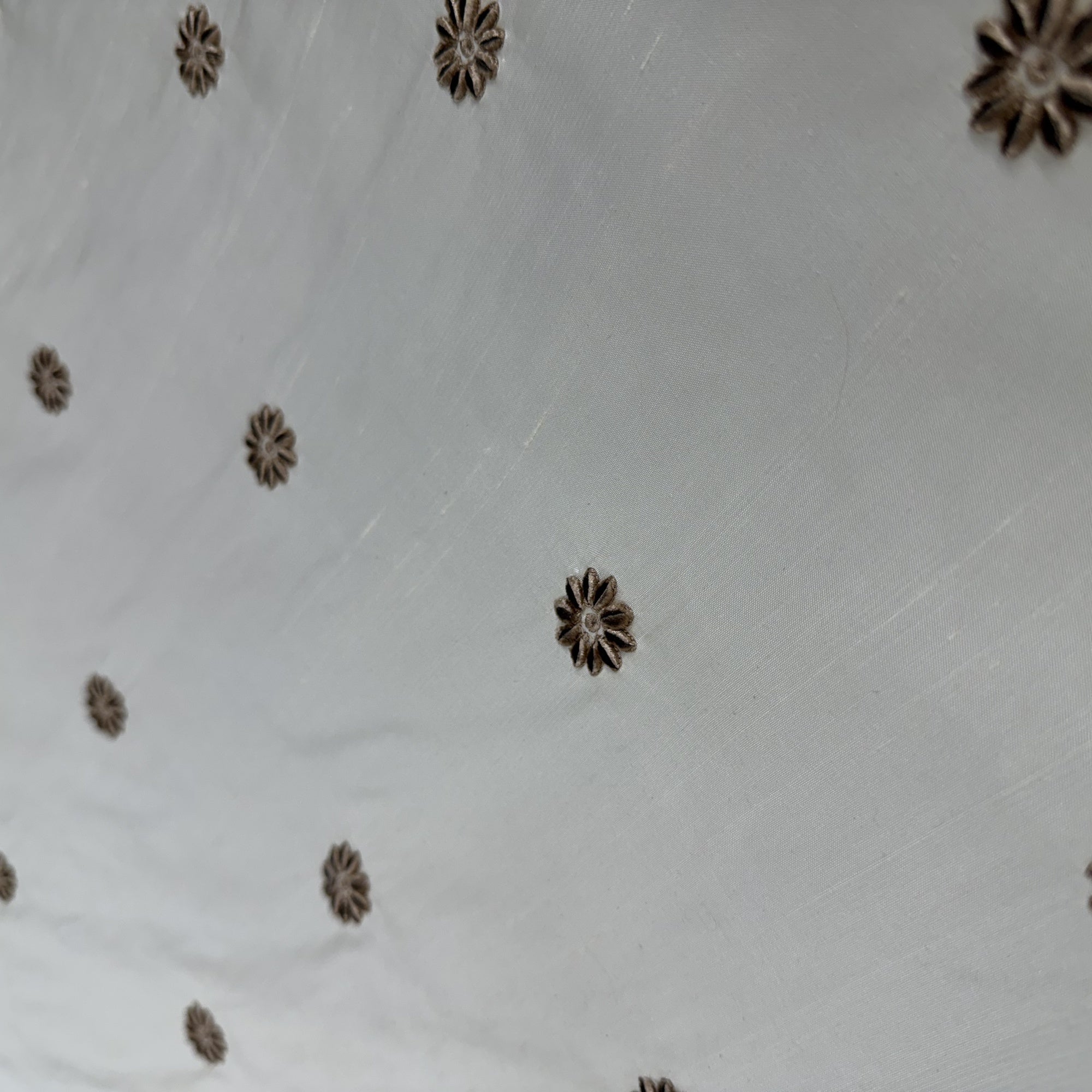 Dakota Fabric in color Oyster is a Floral Dotted Embroidered Silk Fabric that is good for Drapery & Curtain Fabric