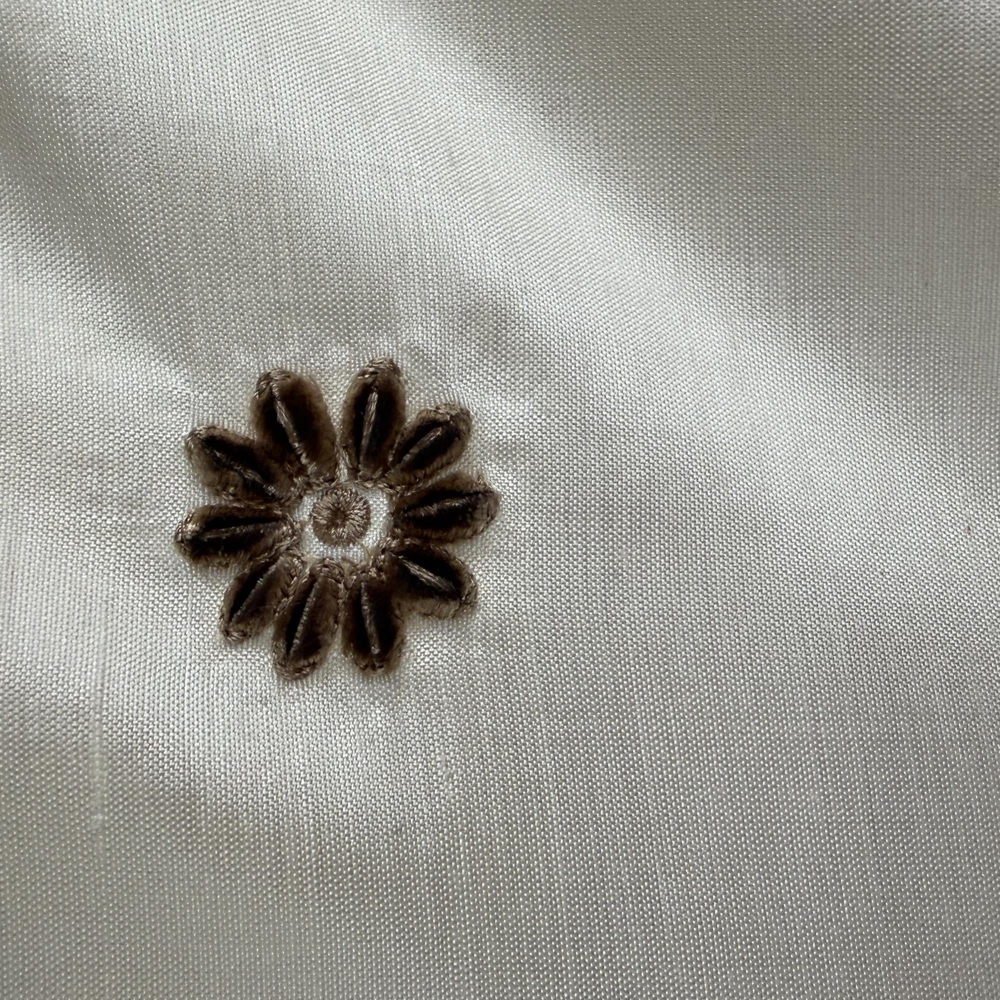 Dakota Fabric in color Oyster is a Floral Dotted Embroidered Silk Fabric that is good for Drapery & Curtain Fabric