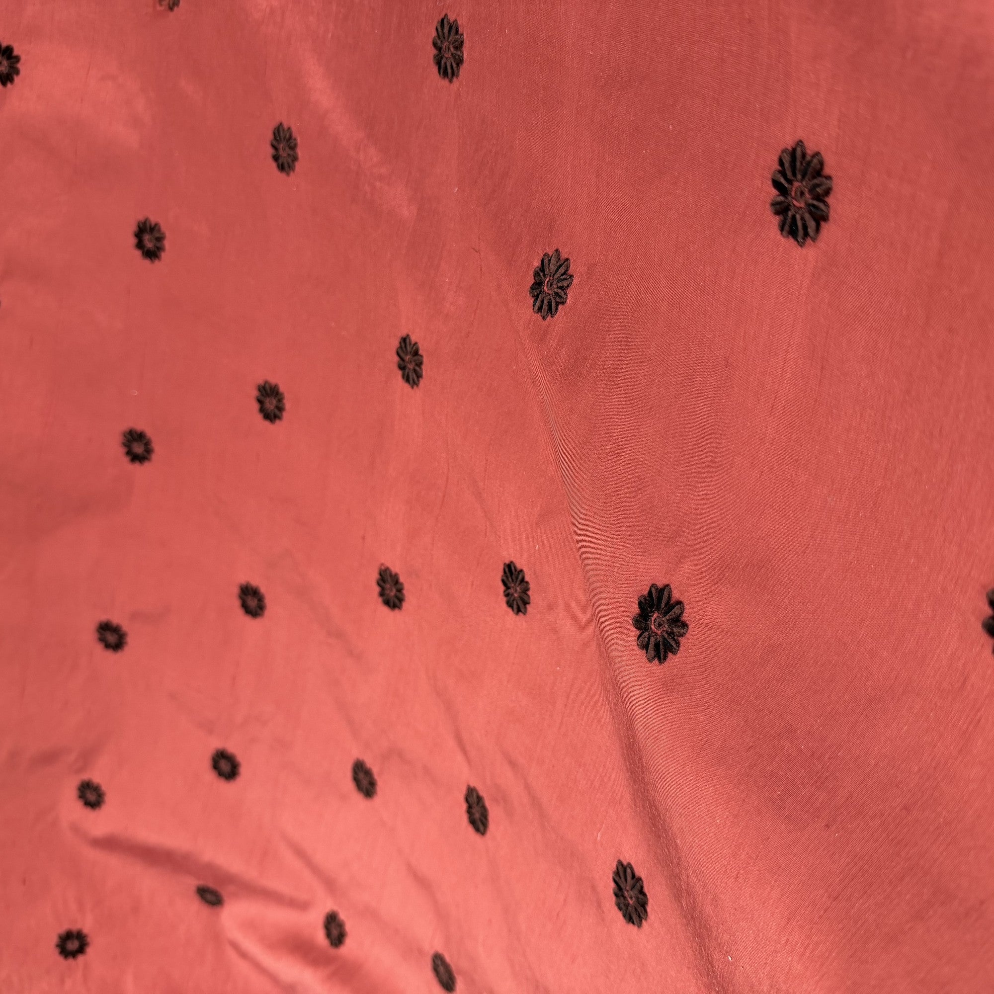 Dakota Fabric in color Sienna is a Floral Dotted Embroidered Silk Fabric that is good for Drapery & Curtain Fabric