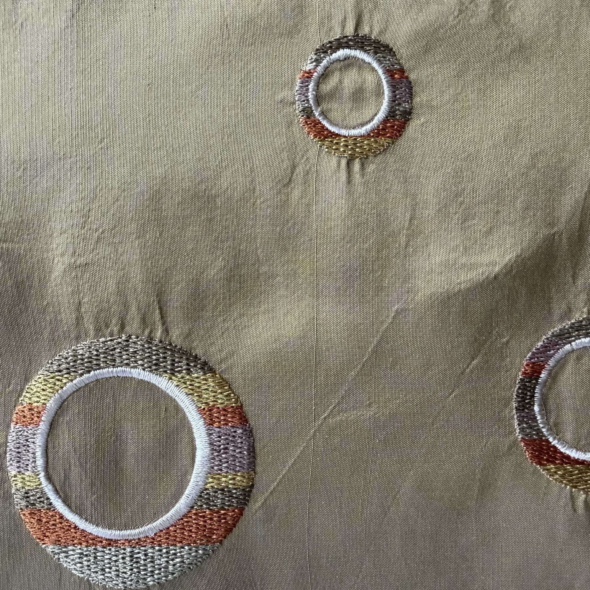 Disco Fabric in color Caramel is a Multi-Colored Circle Silk Fabric that is good for Drapery & Curtain Fabric