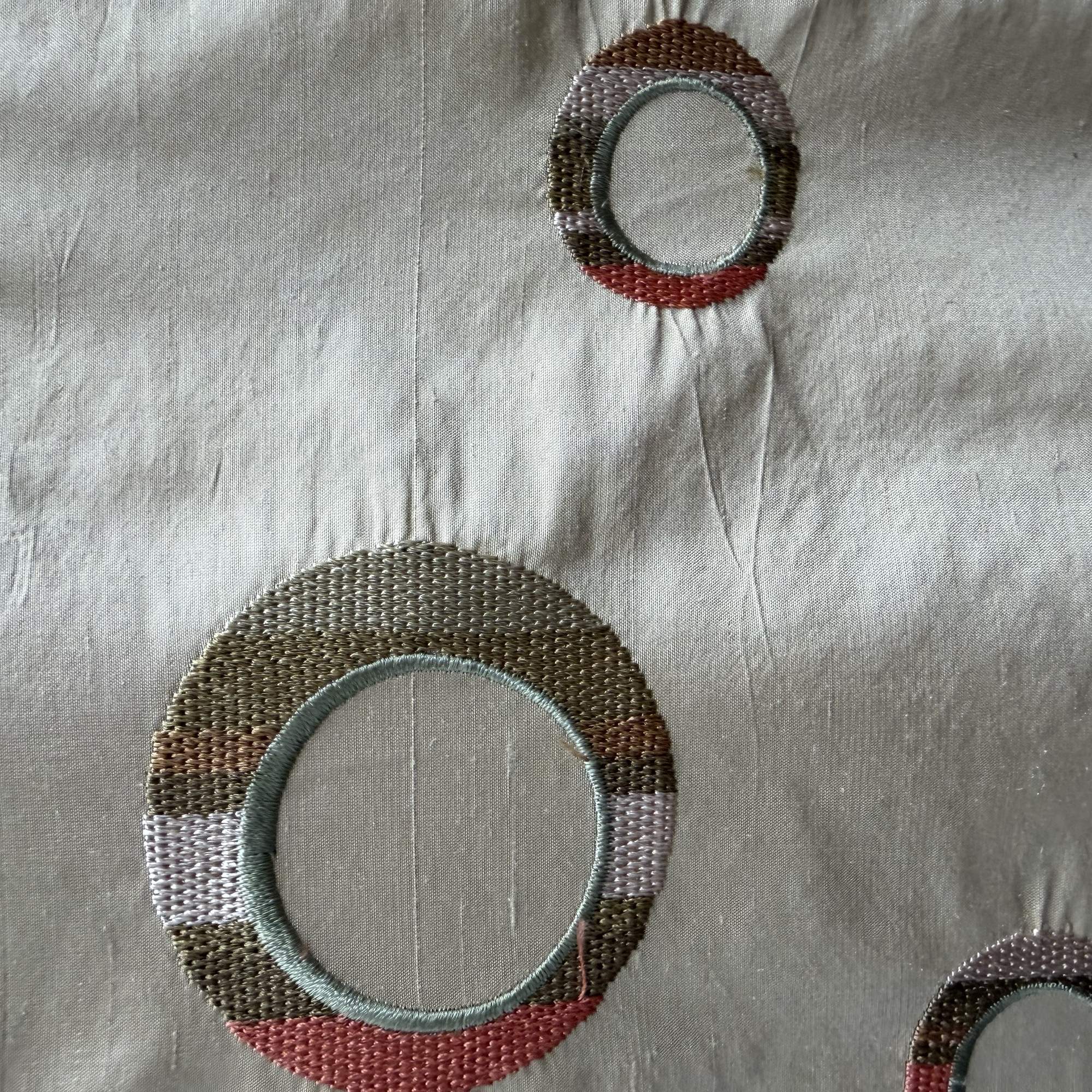 Disco Fabric in color Coral is a Multi-Colored Circle Silk Fabric that is good for Drapery & Curtain Fabric