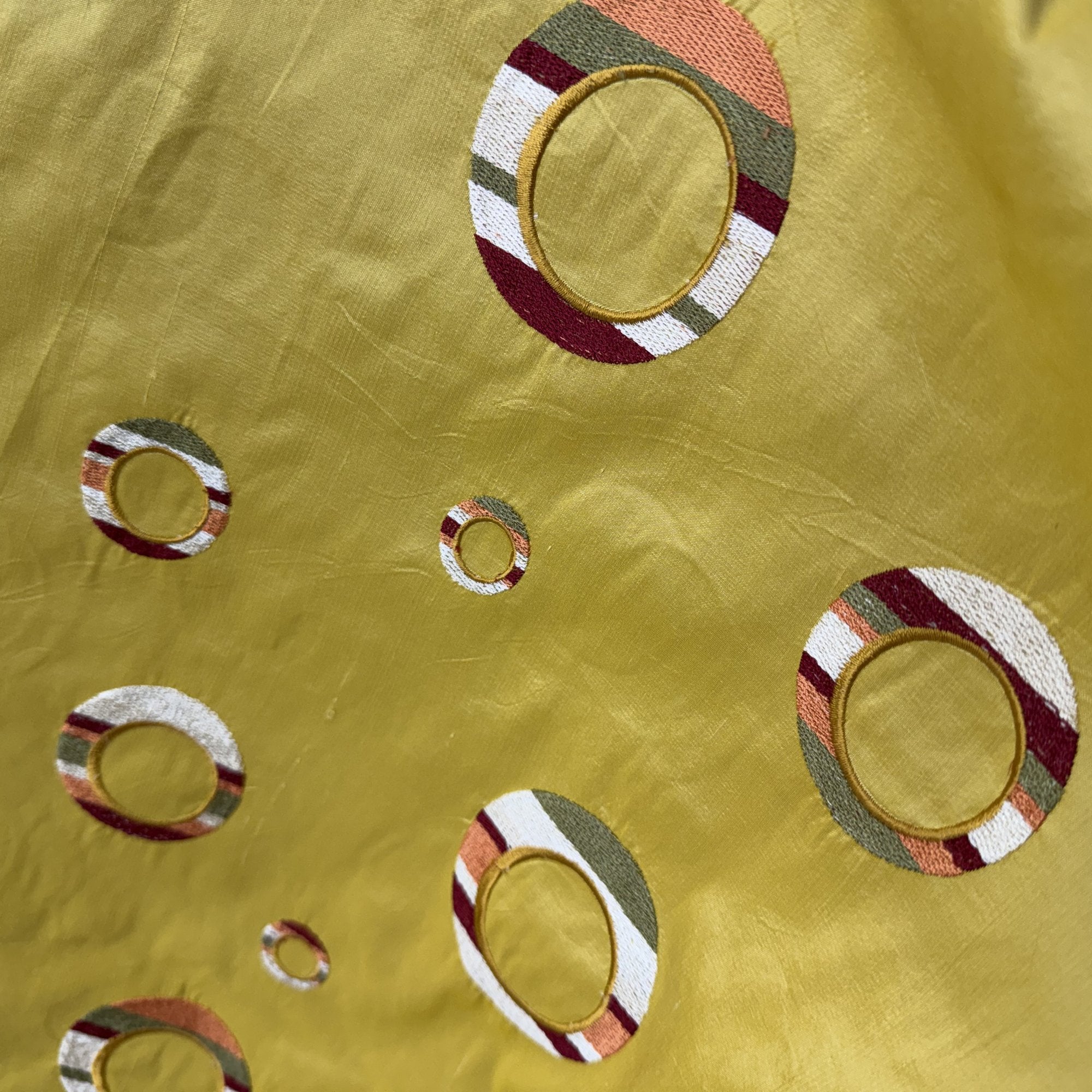 Disco Fabric in color Mango is a Multi-Colored Circle Silk Fabric that is good for Drapery & Curtain Fabric