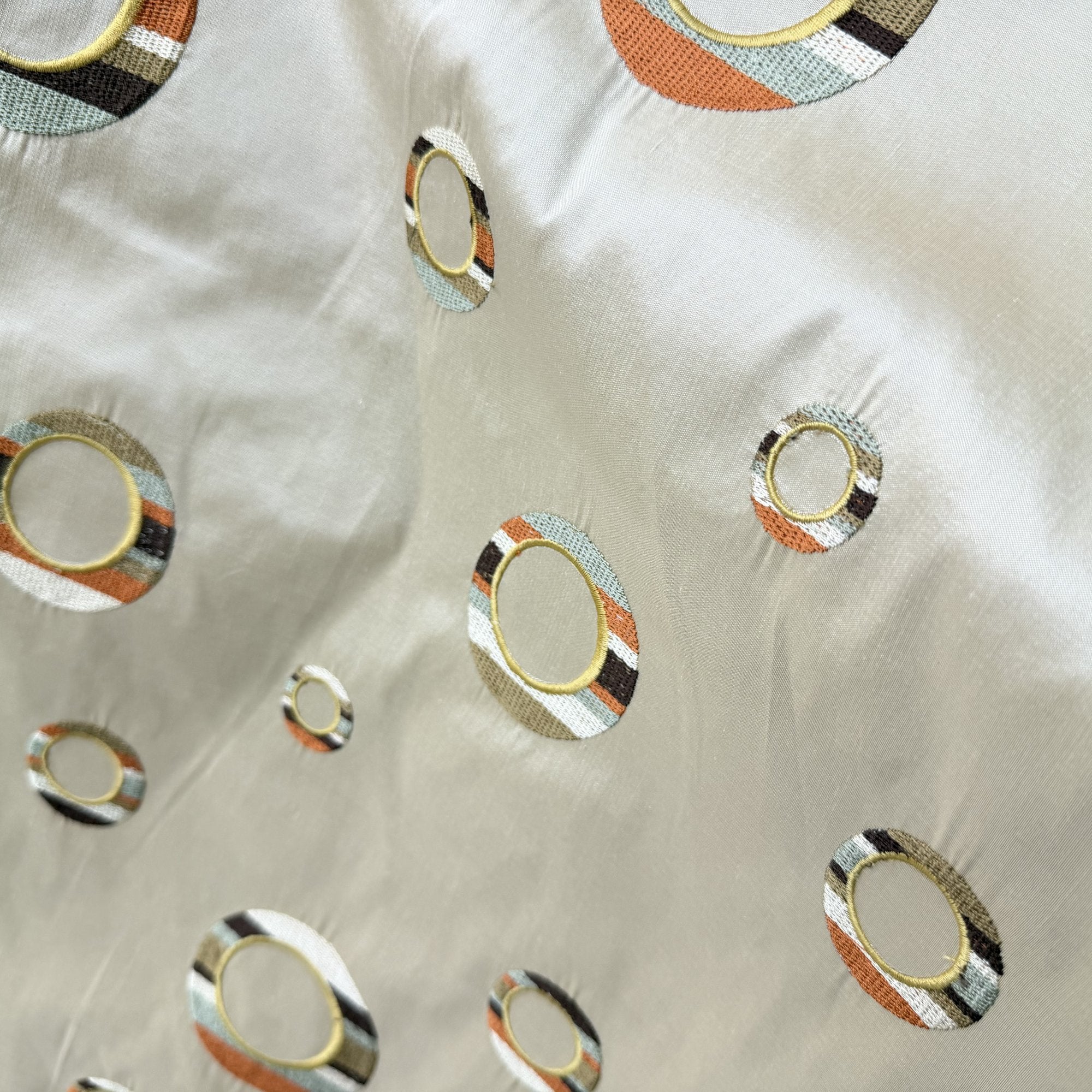 Disco Fabric in color Praline is a Multi-Colored Circle Silk Fabric that is good for Drapery & Curtain Fabric