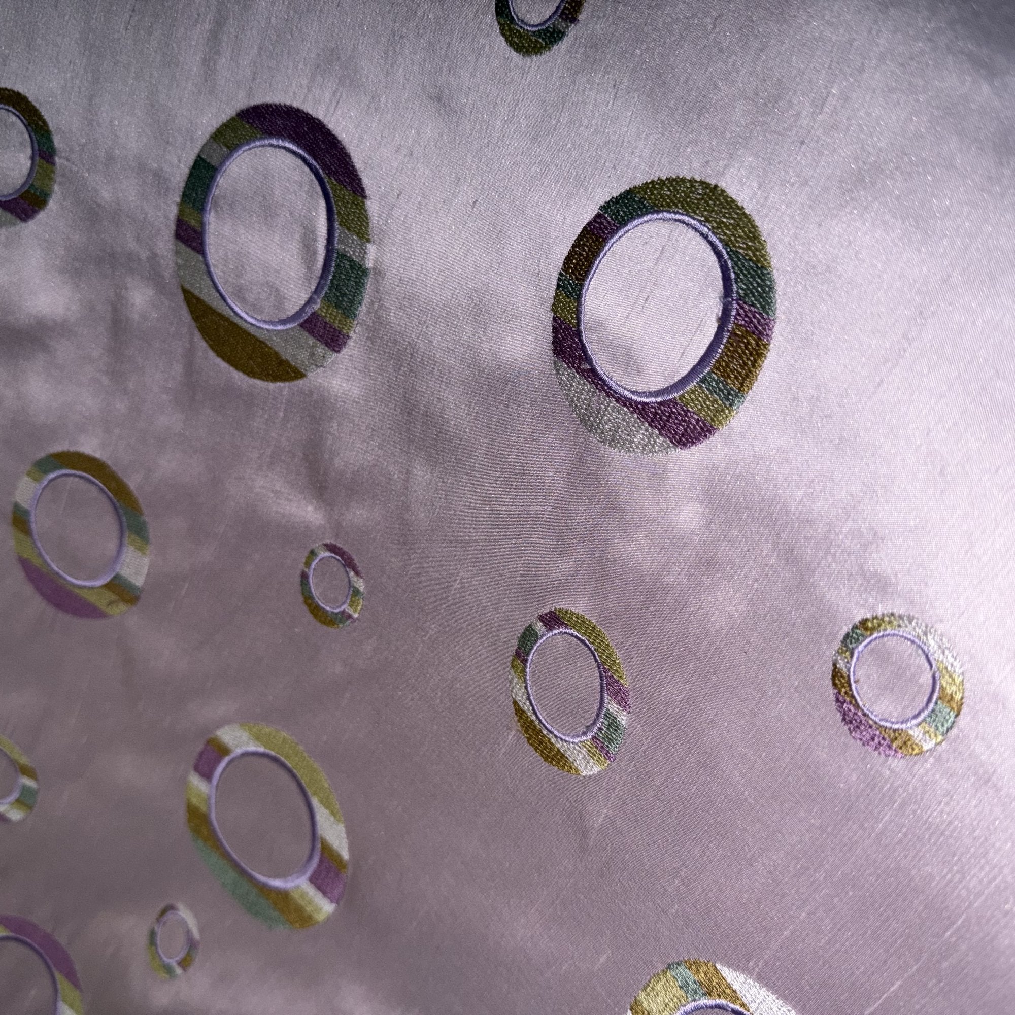Disco Fabric in color Viola is a Multi-Colored Circle Silk Fabric that is good for Drapery & Curtain Fabric