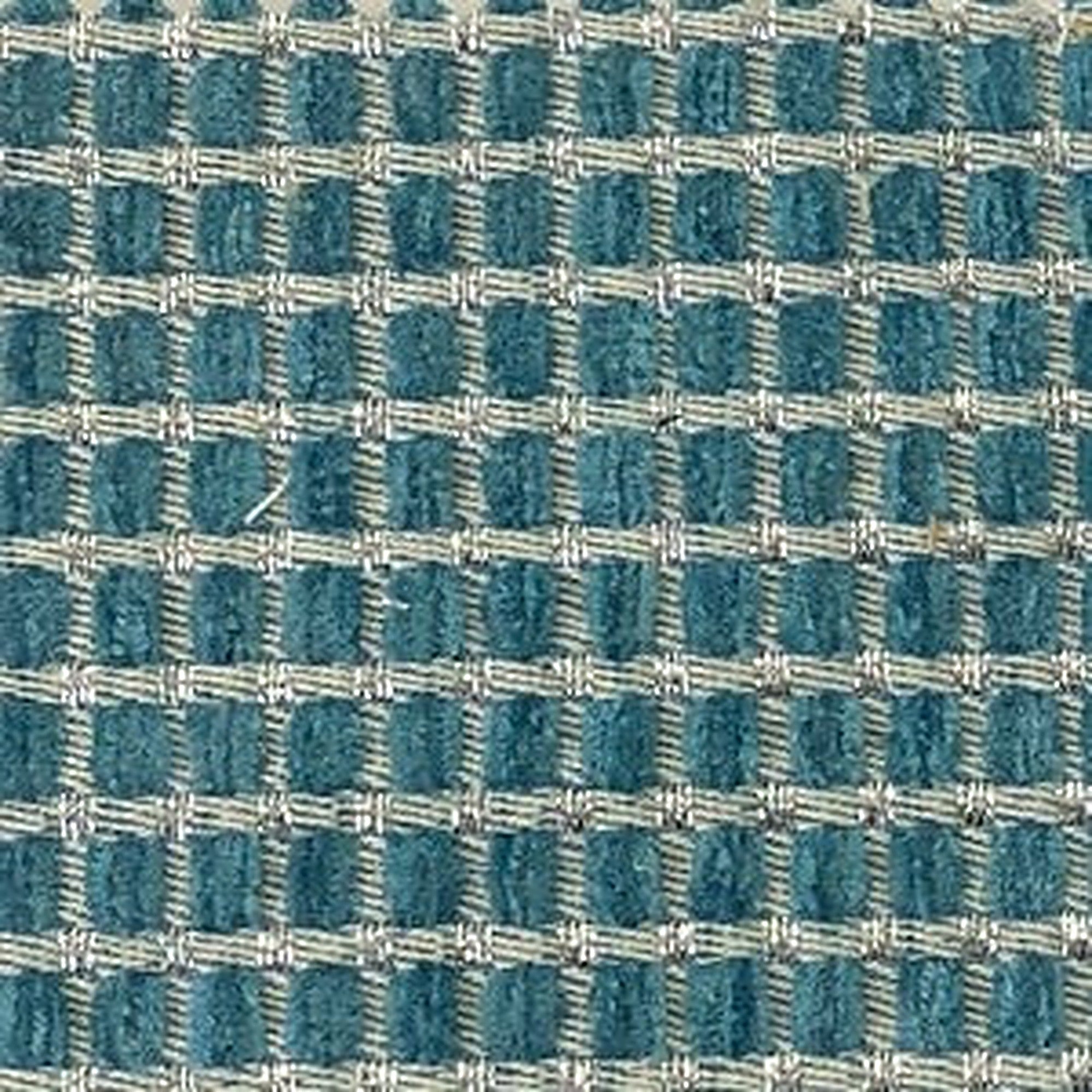 Elias Fabric in color Turquoise is a Small Square Metallic Fabric pattern good for Drapery & Curtain Fabric and Upholstery Fabric