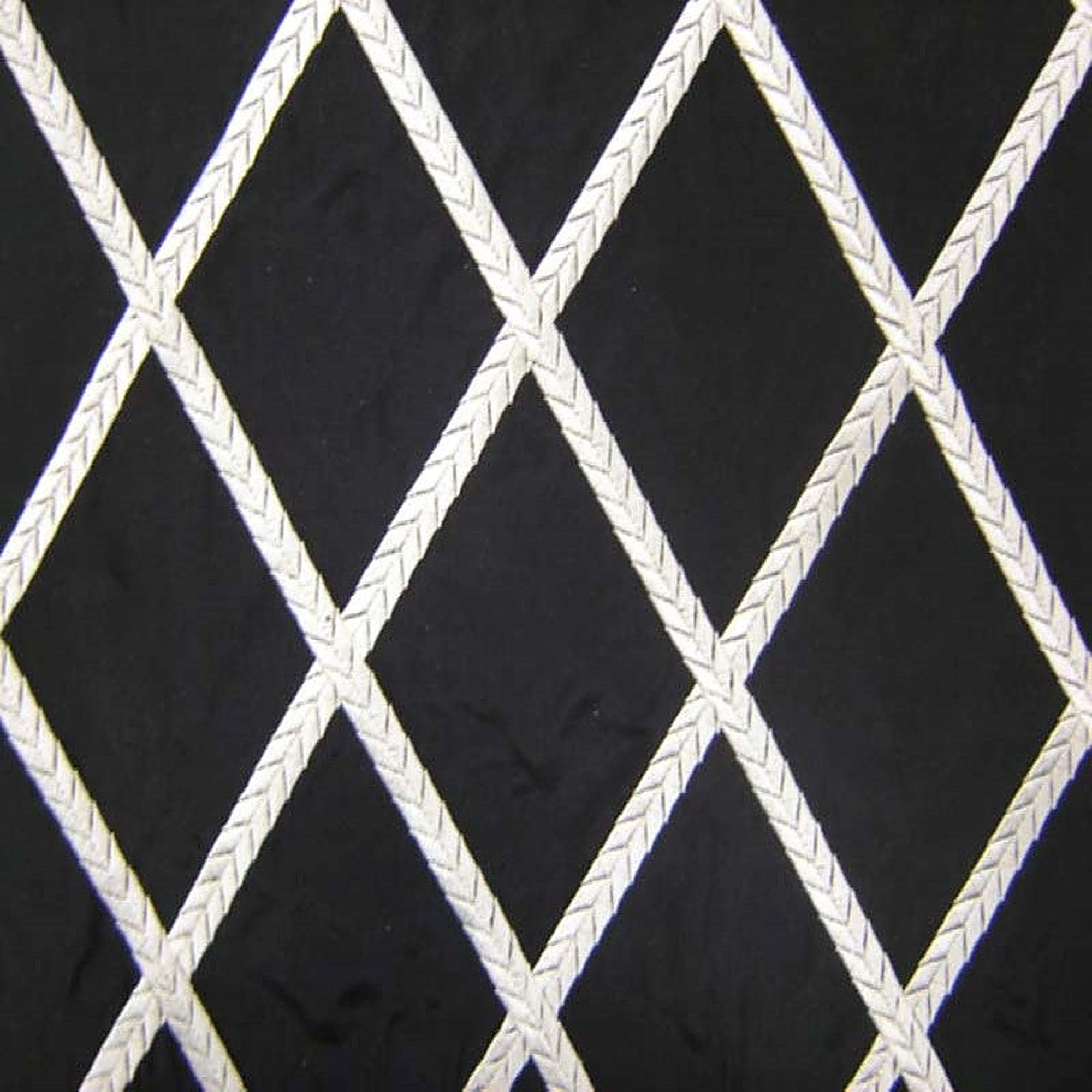 Fina Fabric in color Black is a Diamond Embroidered Silk Fabric pattern good for Drapery & Curtain Fabric
