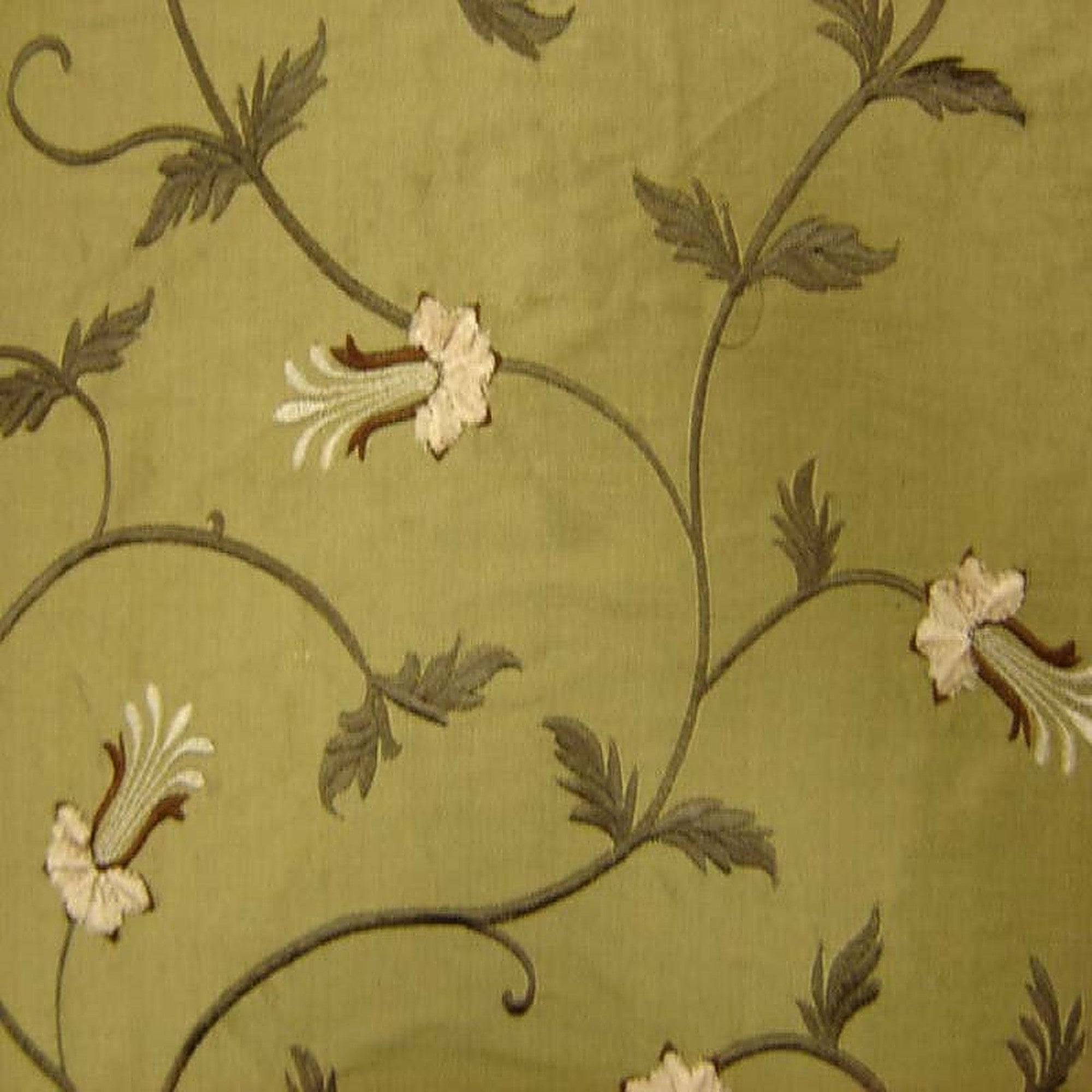 Giza Fabric in color Bamboo is a Floral Embroidered Silk Fabric pattern good for Drapery & Curtain Fabric