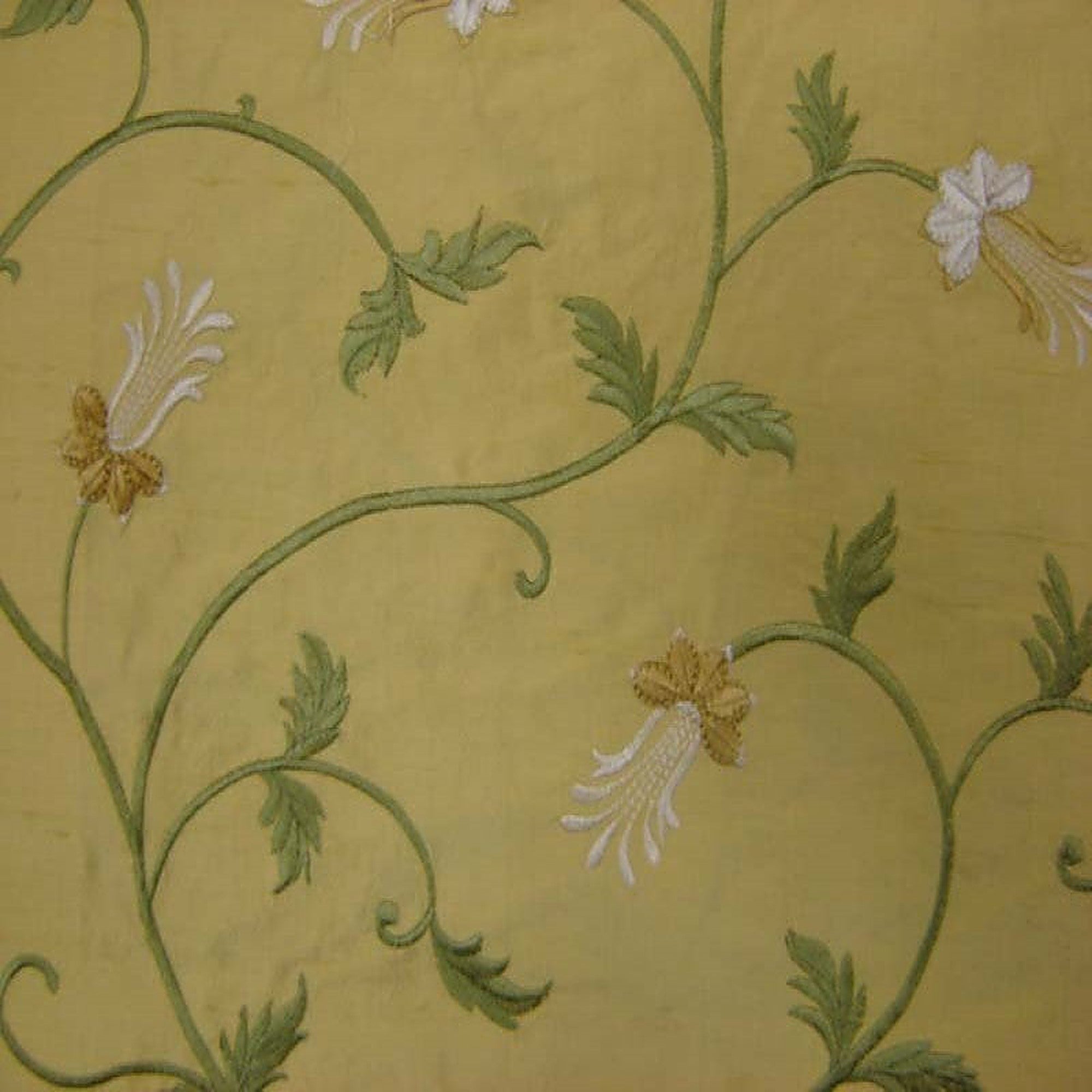 Giza Fabric in color Wheat is a Floral Embroidered Silk Fabric pattern good for Drapery & Curtain Fabric