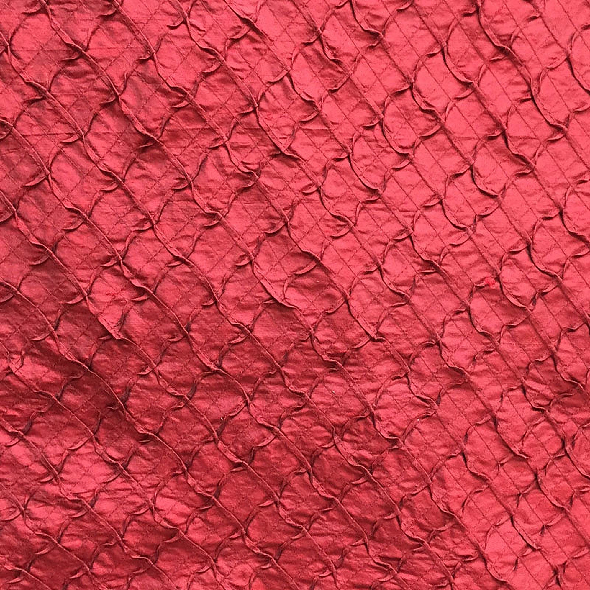 Glamour Fabric in color Red is a Crushed Sold Diamond Shaped Silk Fabric pattern good for Drapery & Curtain Fabric