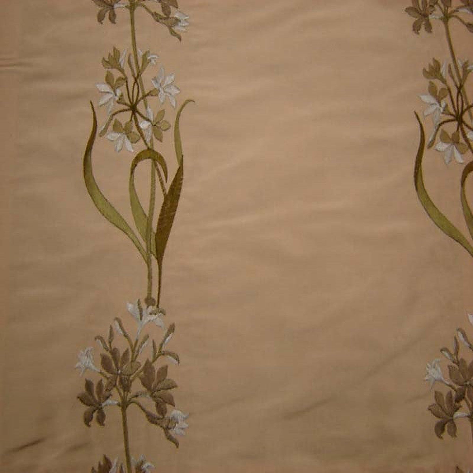 Honora Fabric in color Cafe is a Floral Embroidered Silk Fabric pattern good for Drapery & Curtain Fabric