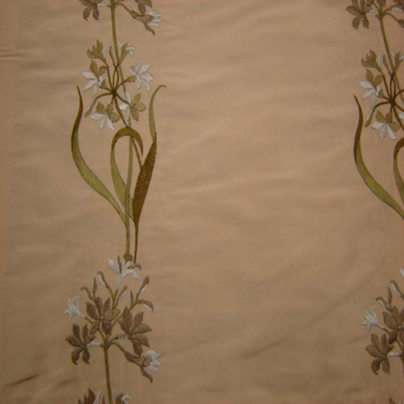 Honora Fabric in color Cafe is a Floral Embroidered Silk Fabric pattern good for Drapery & Curtain Fabric