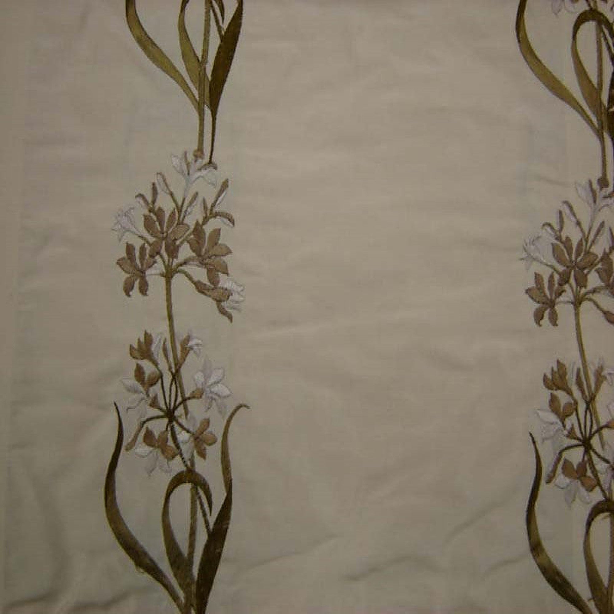 Honora Fabric in color Oyster is a Floral Embroidered Silk Fabric pattern good for Drapery & Curtain Fabric