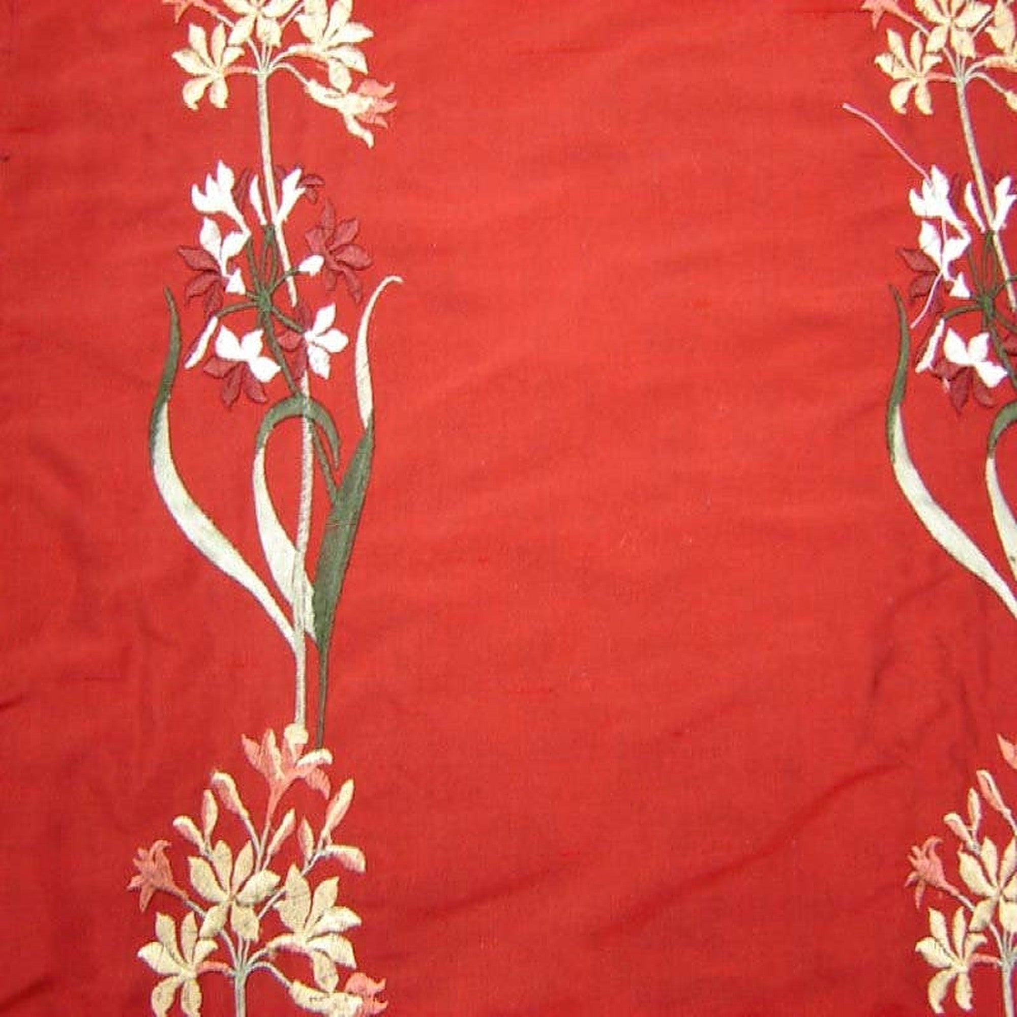 Honora Fabric in color Red is a Floral Embroidered Silk Fabric pattern good for Drapery & Curtain Fabric