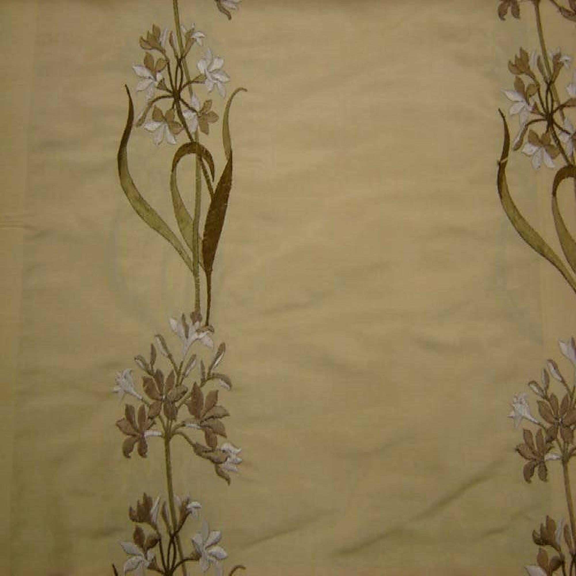 Honora Fabric in color Taupe is a Floral Embroidered Silk Fabric pattern good for Drapery & Curtain Fabric