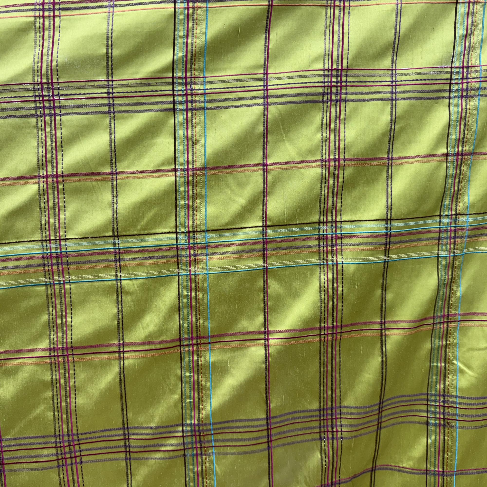 Hudson Fabric | Multi-Colored Stripe Plaid SIlk Fabric | Drapery & Curtain Fabric