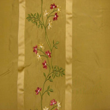 Ivy Fabric in color Antique Gold is a Striped Floral Embroidered Silk Fabric that is good for Drapery & Curtain Fabric