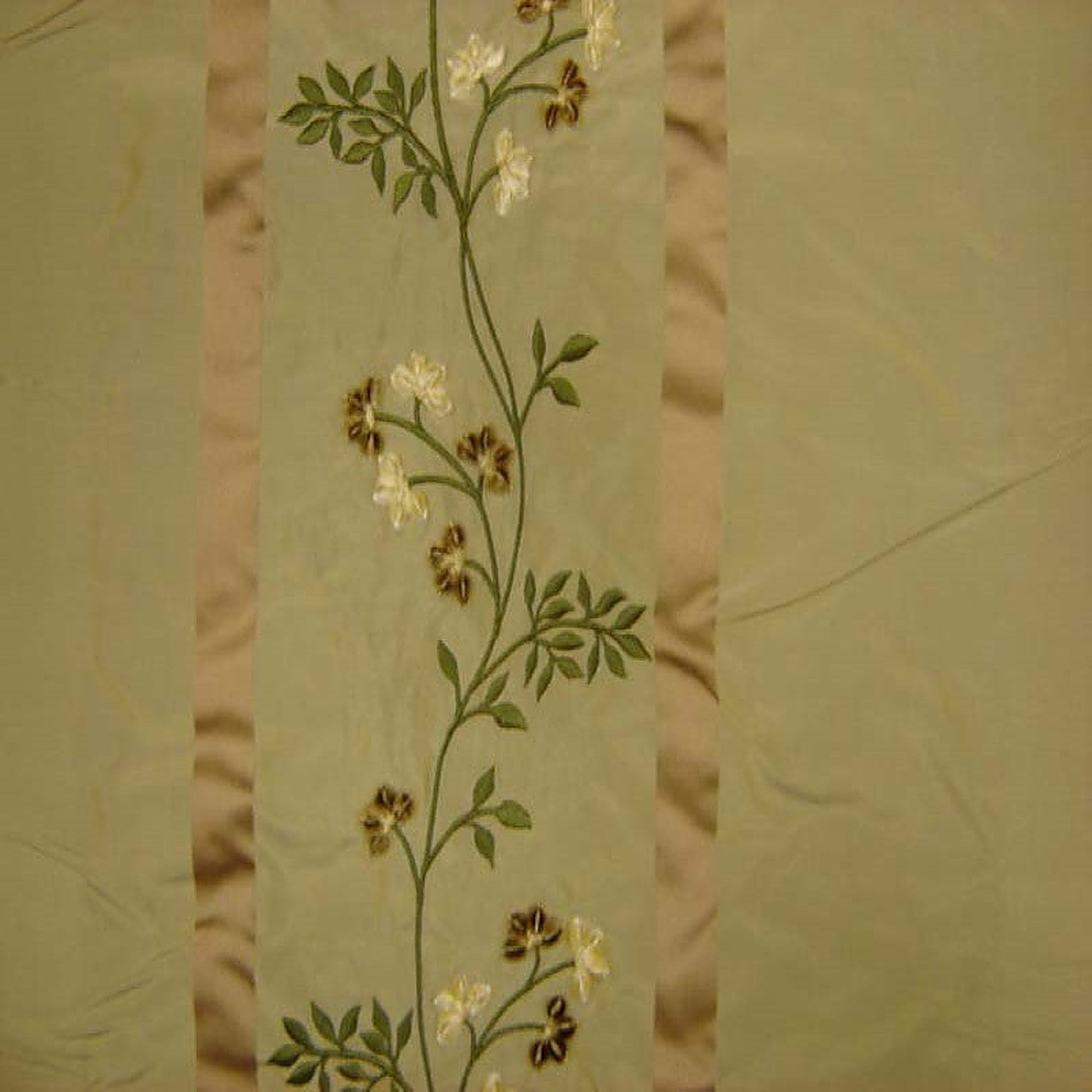 Ivy Fabric in color Celadon is a Striped Floral Embroidered Silk Fabric pattern good for Drapery & Curtain Fabric