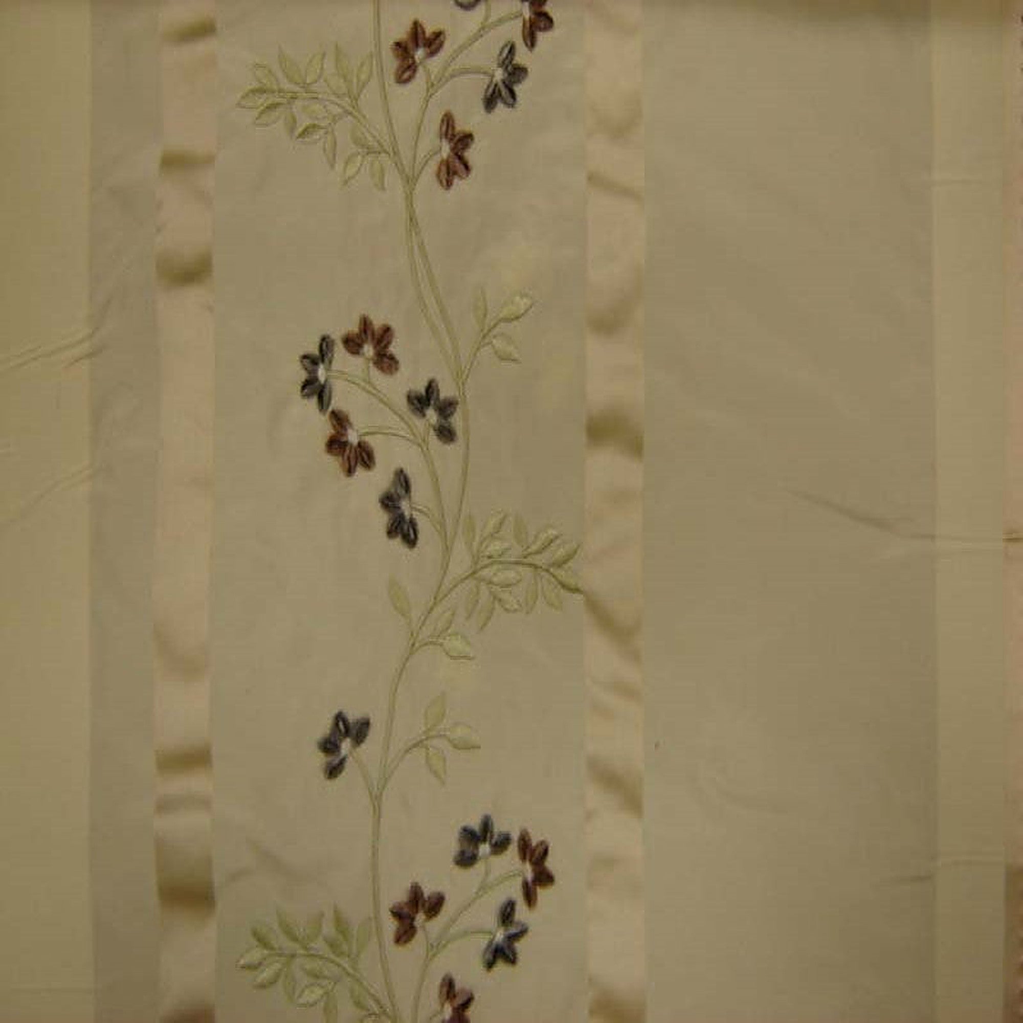Ivy Fabric in color Ivory is a Striped Floral Embroidered Silk Fabric pattern good for Drapery & Curtain Fabric